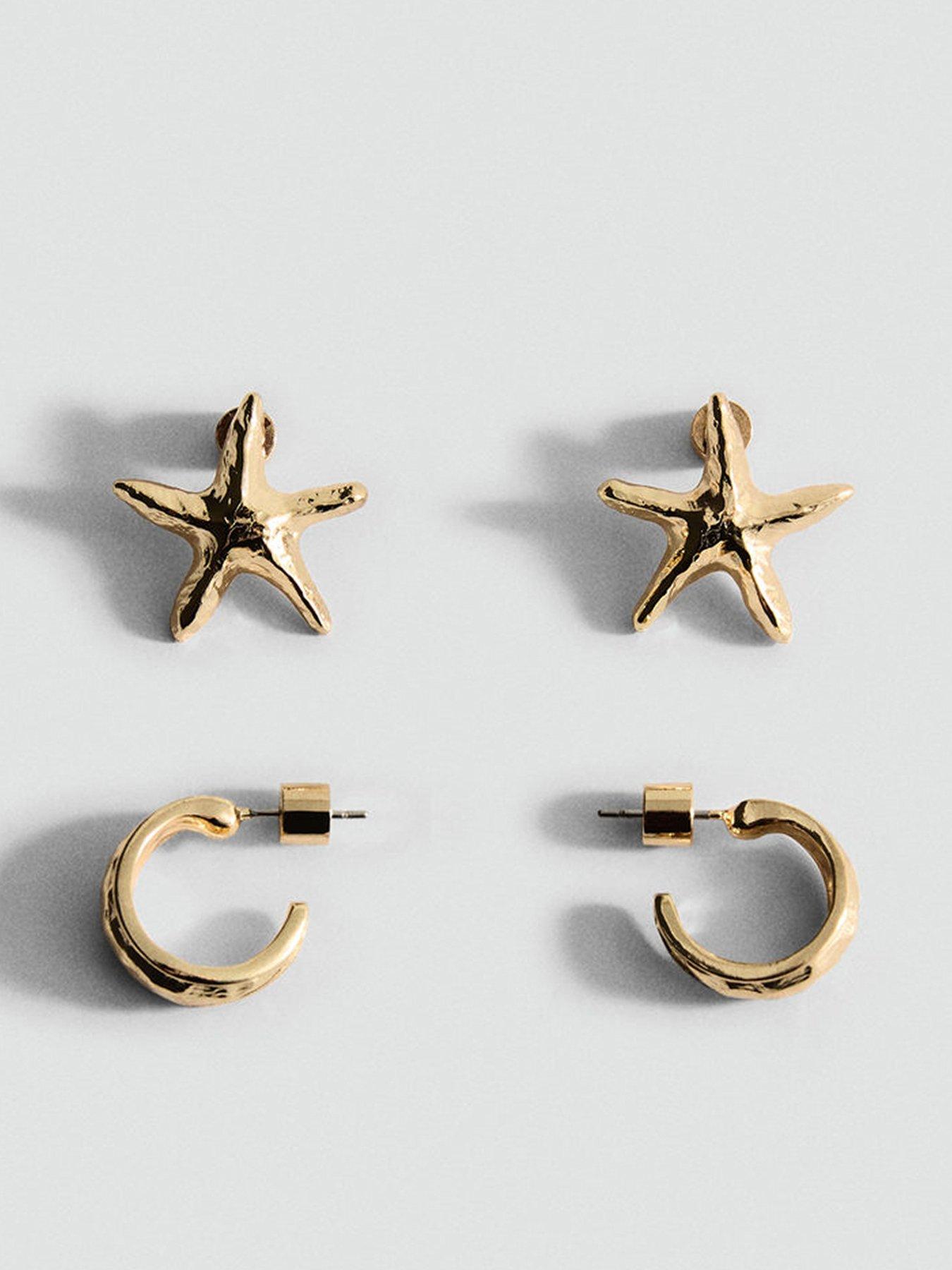 Image of Mango Set Of Combined Textured Earrings - Gold