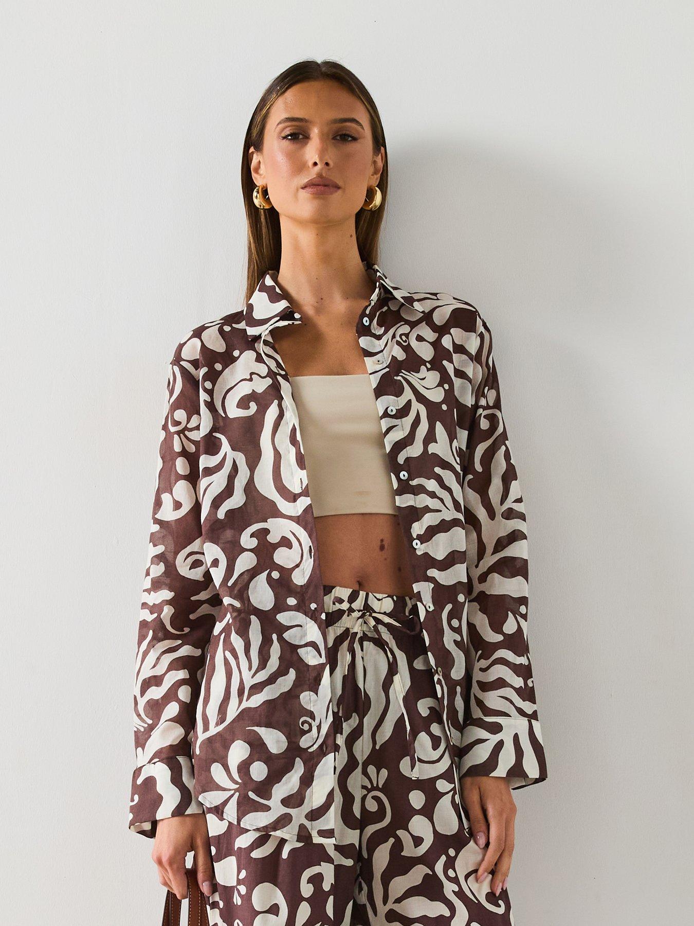 Mango Printed Cotton Shirt - Brown