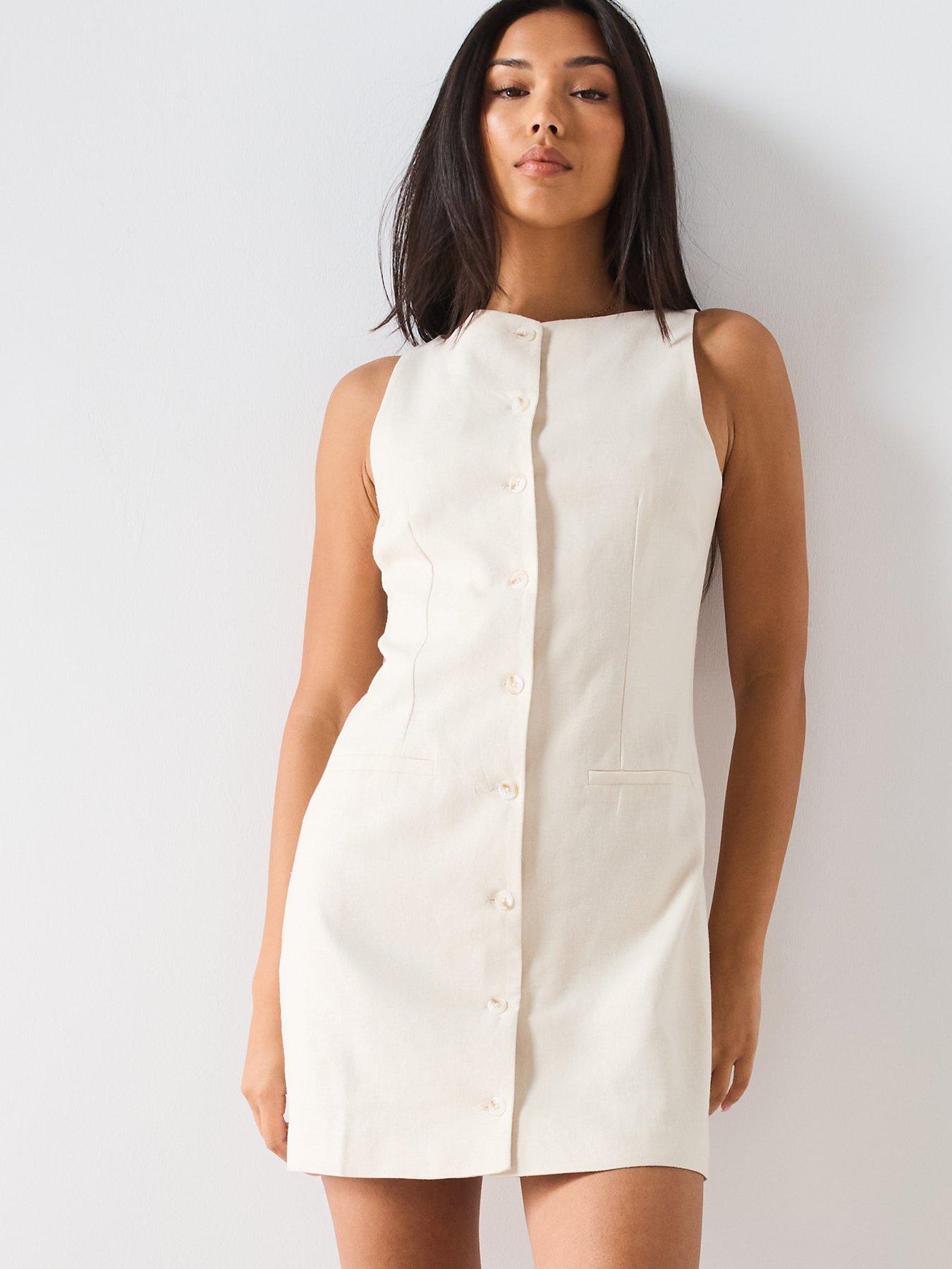 Image 4 of 6 of Mango Short Button Down Linen Blend Dress - Cream