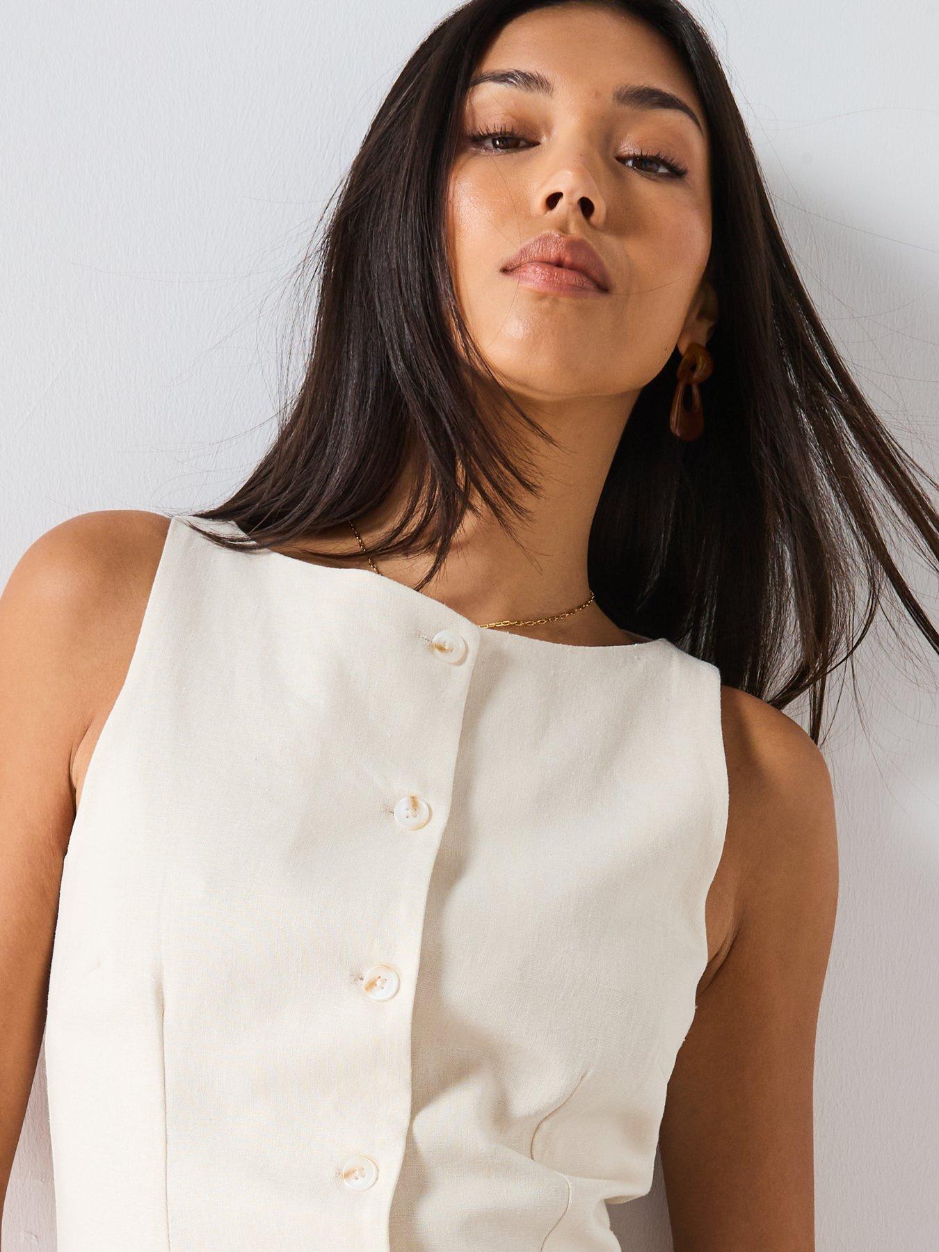Image 5 of 6 of Mango Short Button Down Linen Blend Dress - Cream