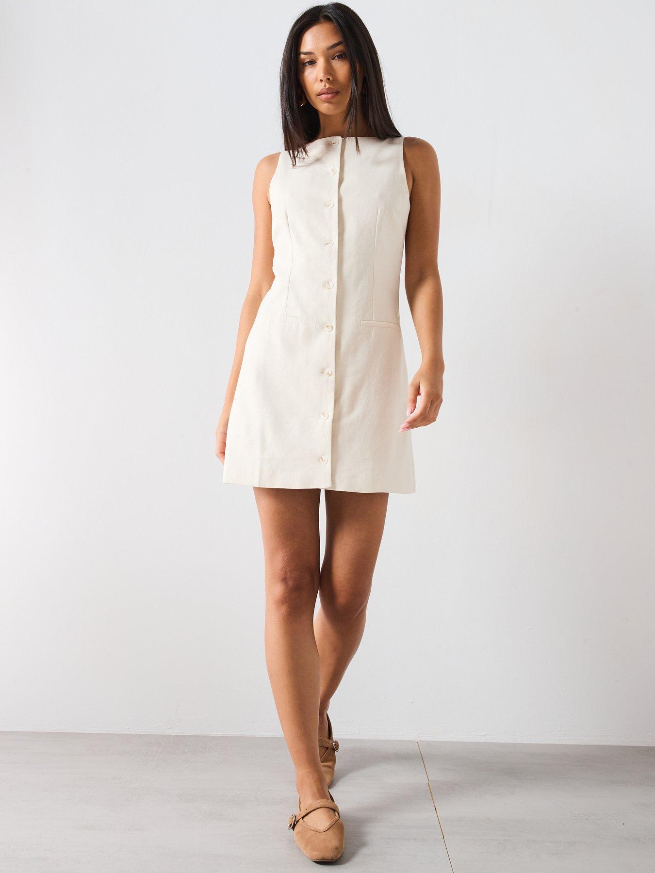 Image 6 of 6 of Mango Short Button Down Linen Blend Dress - Cream