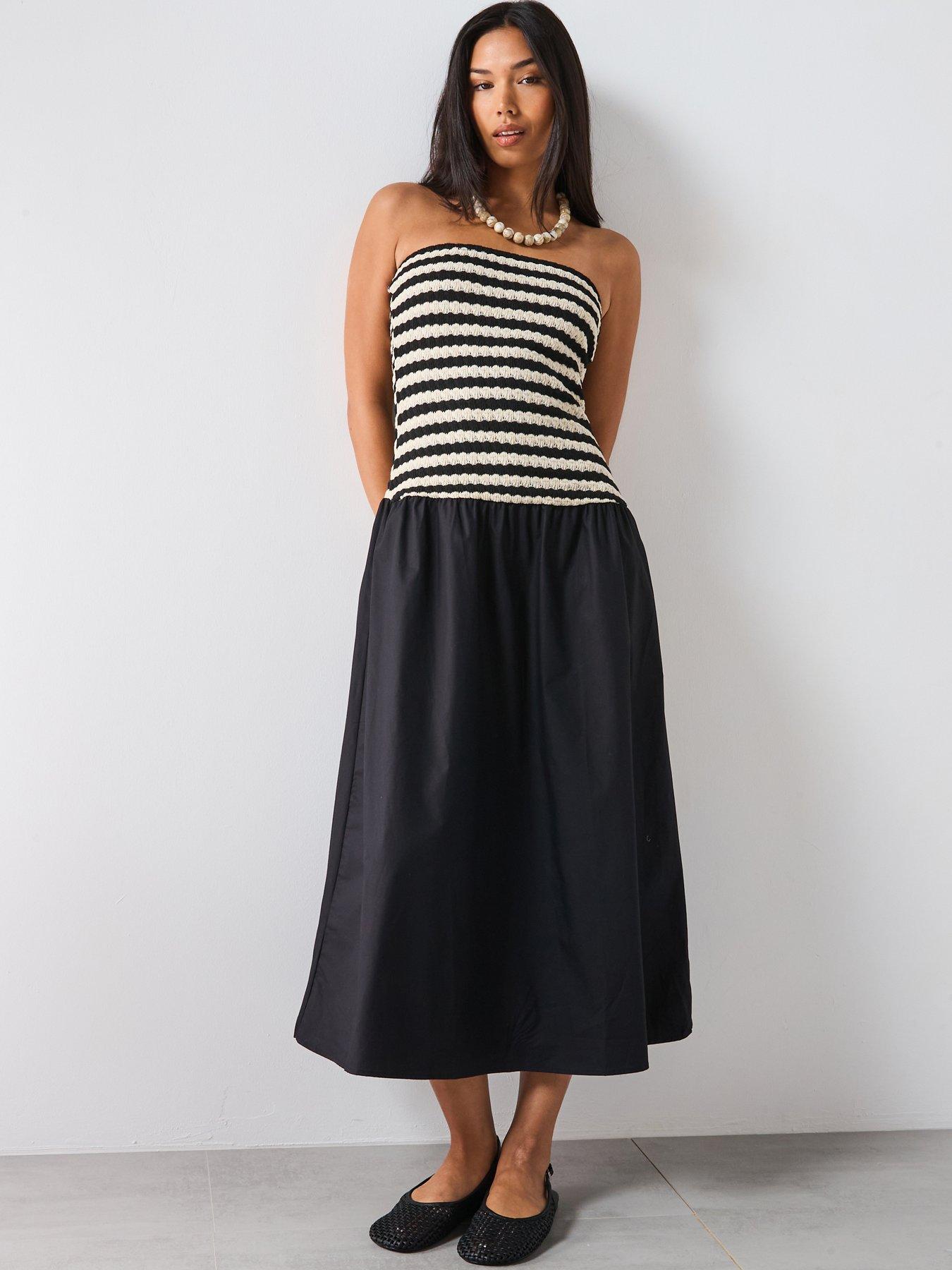 Mango Combined Striped Strapless Dress - Black
