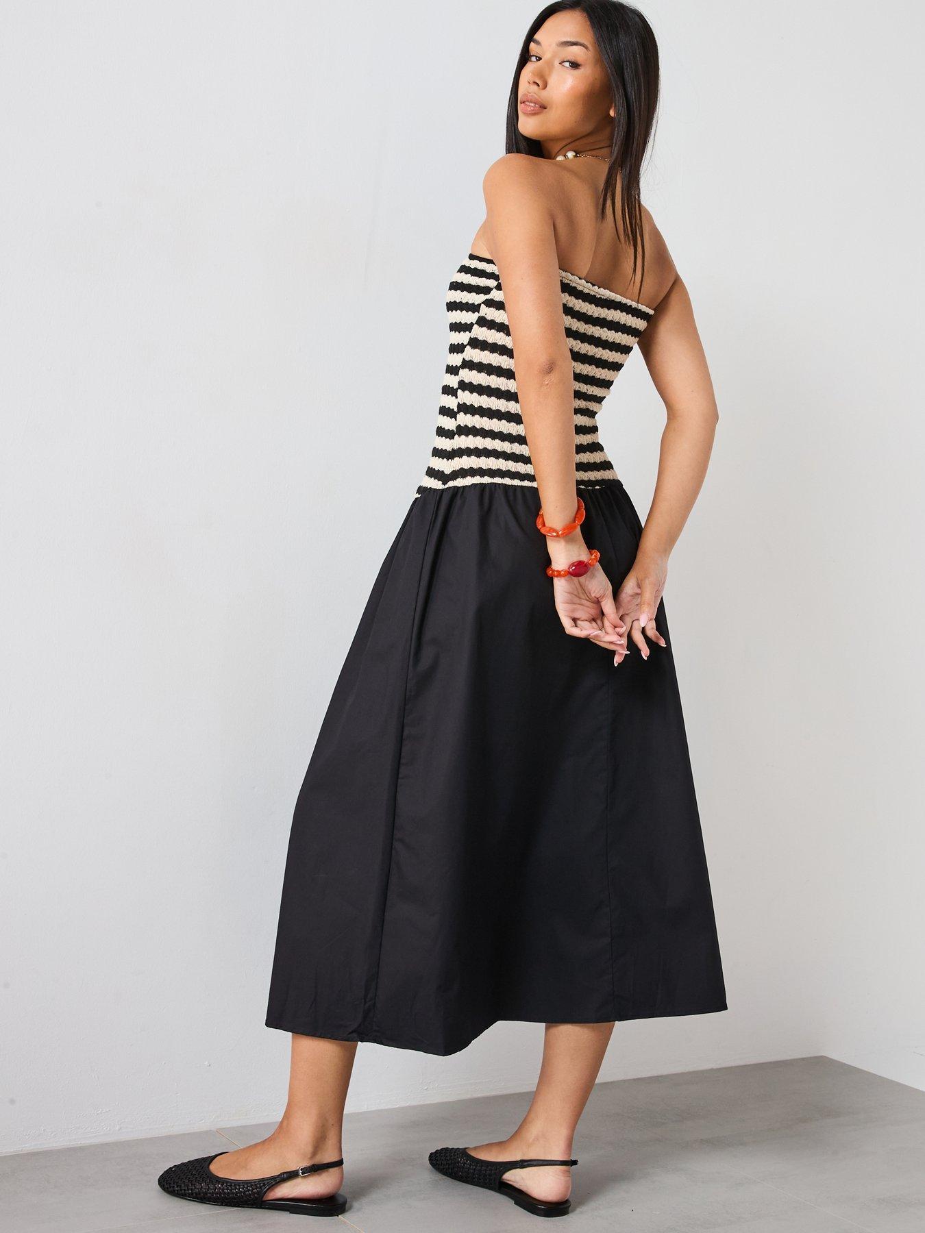 mango-combined-striped-strapless-dress-blackstillFront