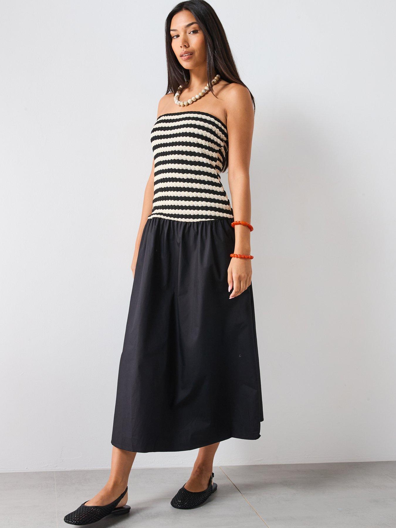 mango-combined-striped-strapless-dress-blackback