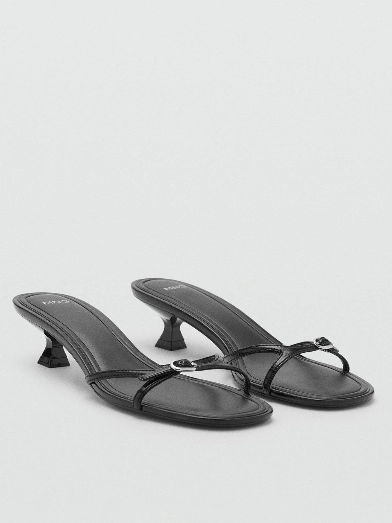 Image 2 of 4 of Mango Heeled Sandals With Buckle Detail - Black