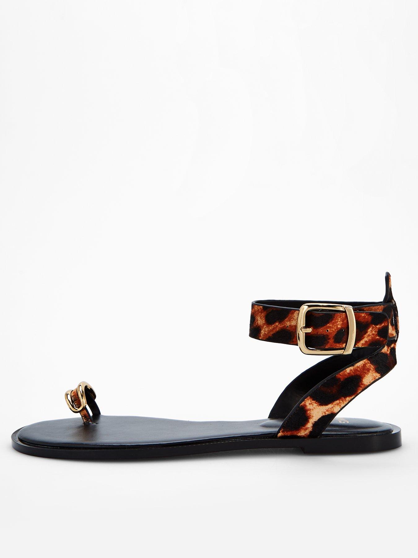 Image 1 of 6 of Mango Animal Print Leather Sandals - Black