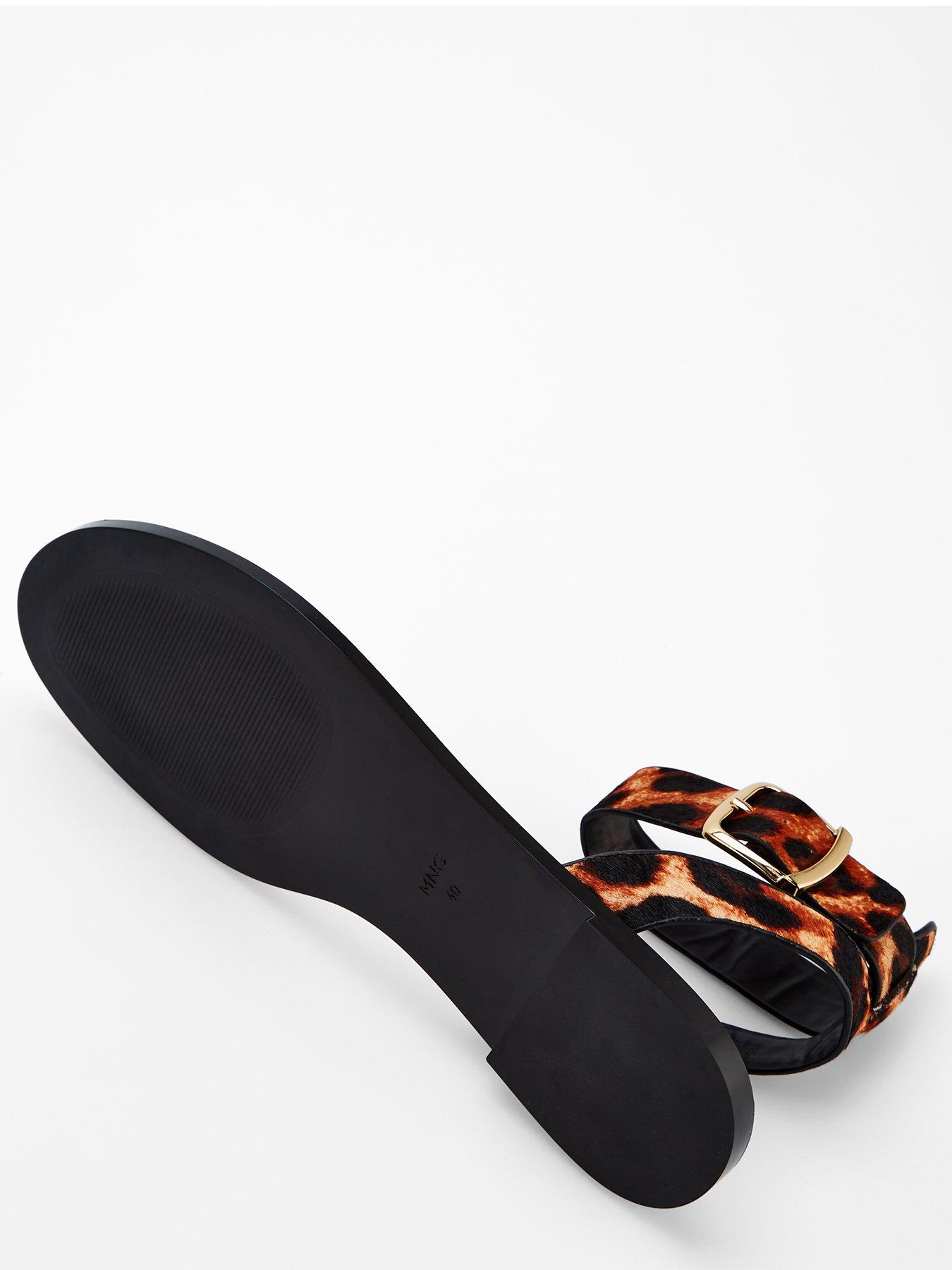 Image 4 of 6 of Mango Animal Print Leather Sandals - Black