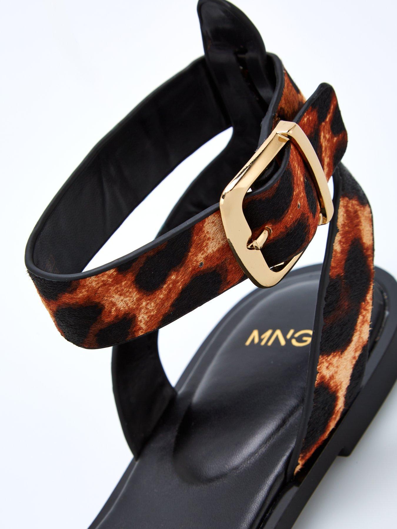 Image 5 of 6 of Mango Animal Print Leather Sandals - Black