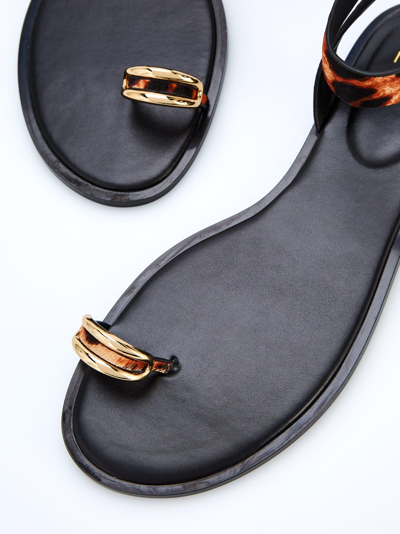 Image 6 of 6 of Mango Animal Print Leather Sandals - Black