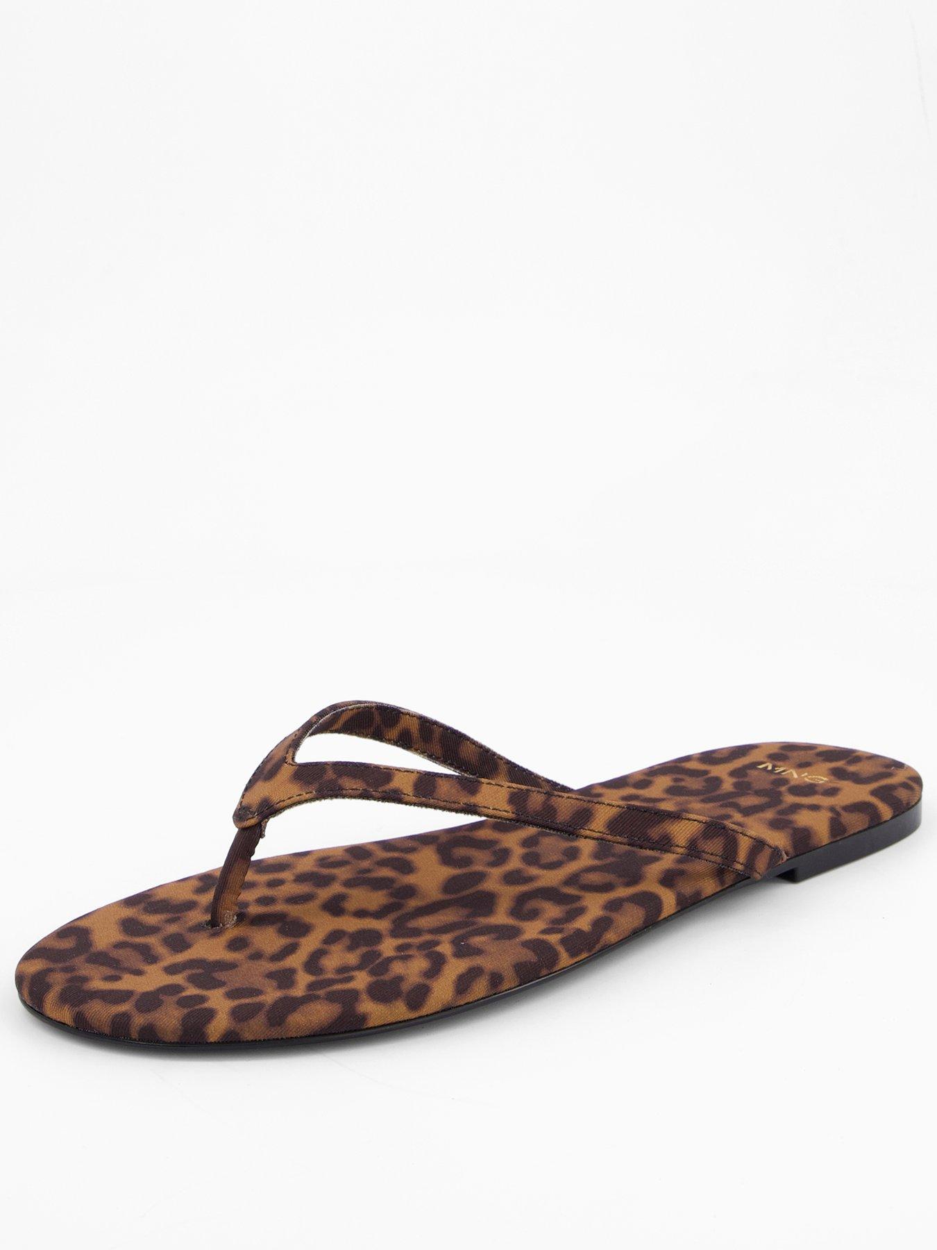 Image of Mango Leopard Print Sandals with Strap - Black