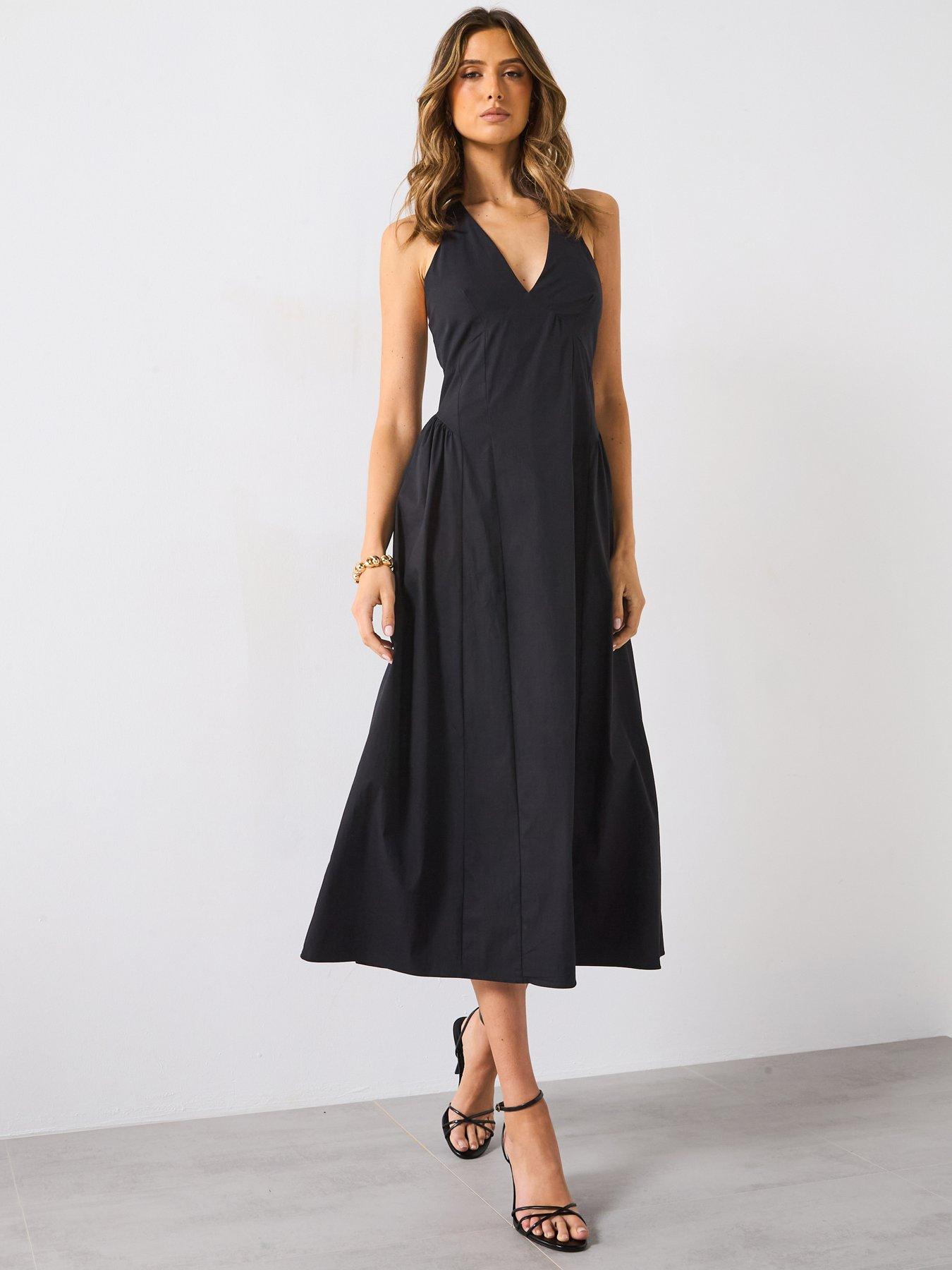 mango-halter-neck-cotton-midi-dress-black