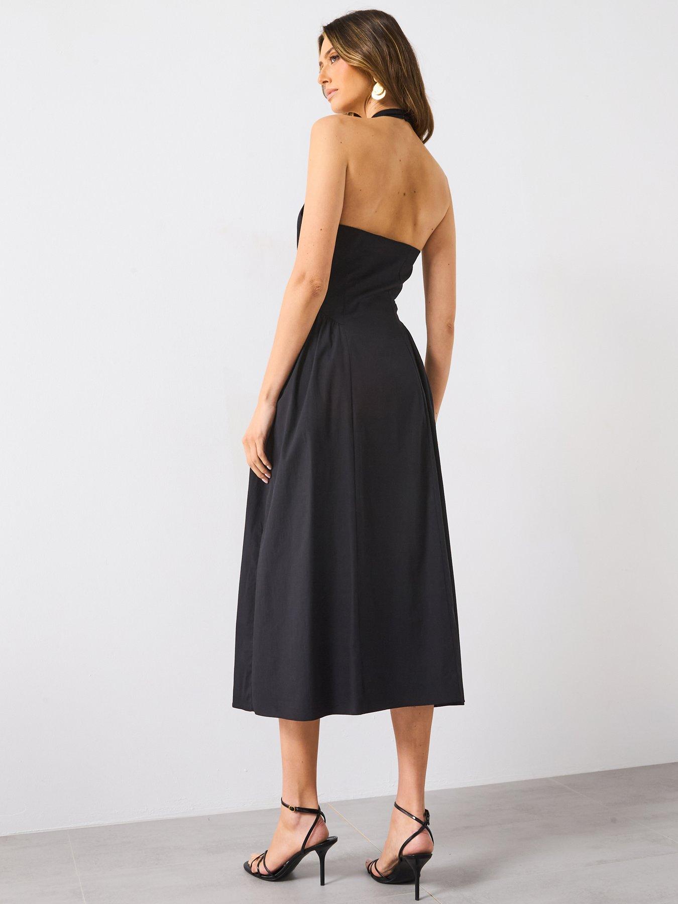 Image 2 of 5 of Mango Halter Neck Cotton Midi Dress - Black