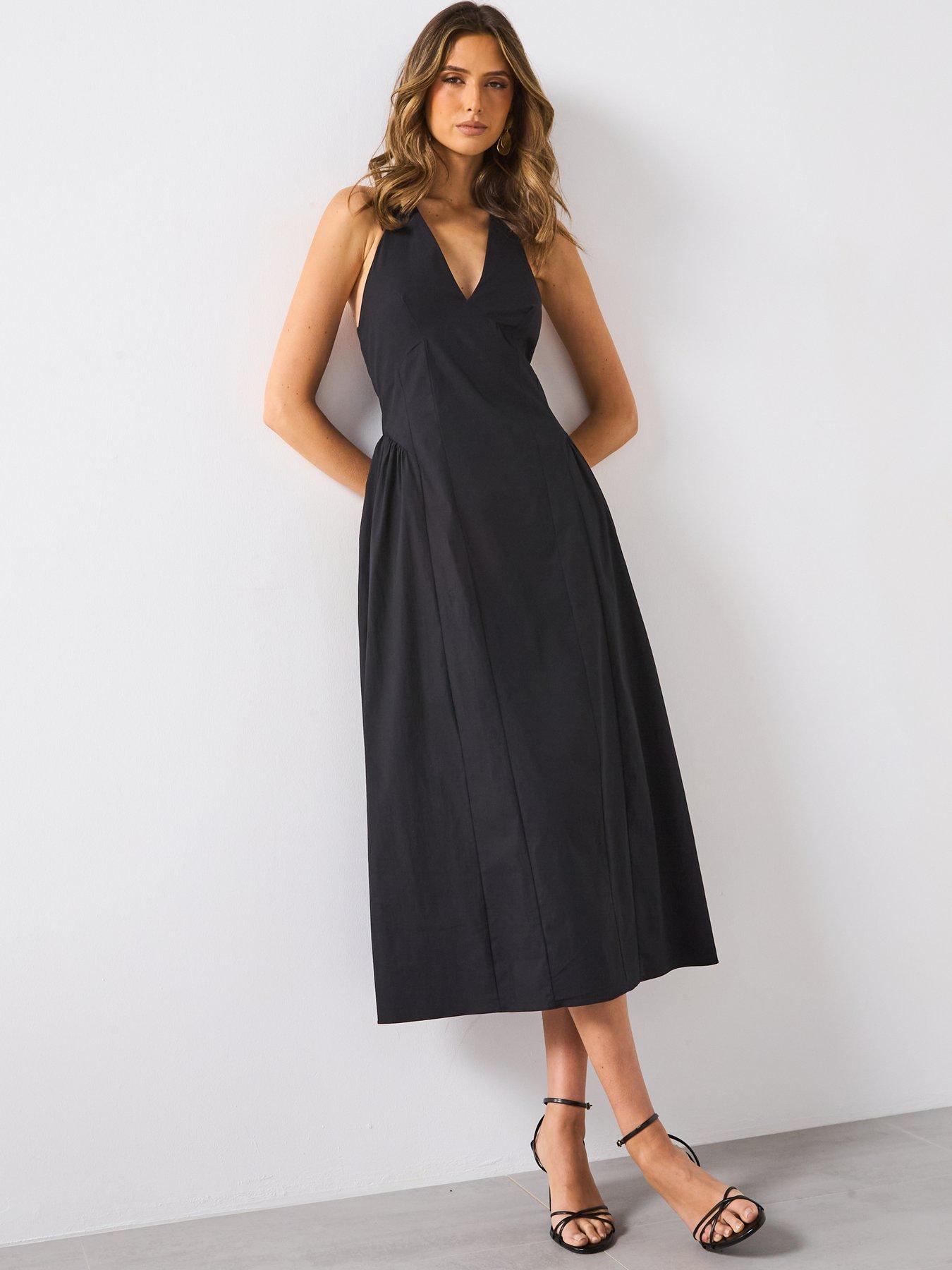 Image 3 of 5 of Mango Halter Neck Cotton Midi Dress - Black