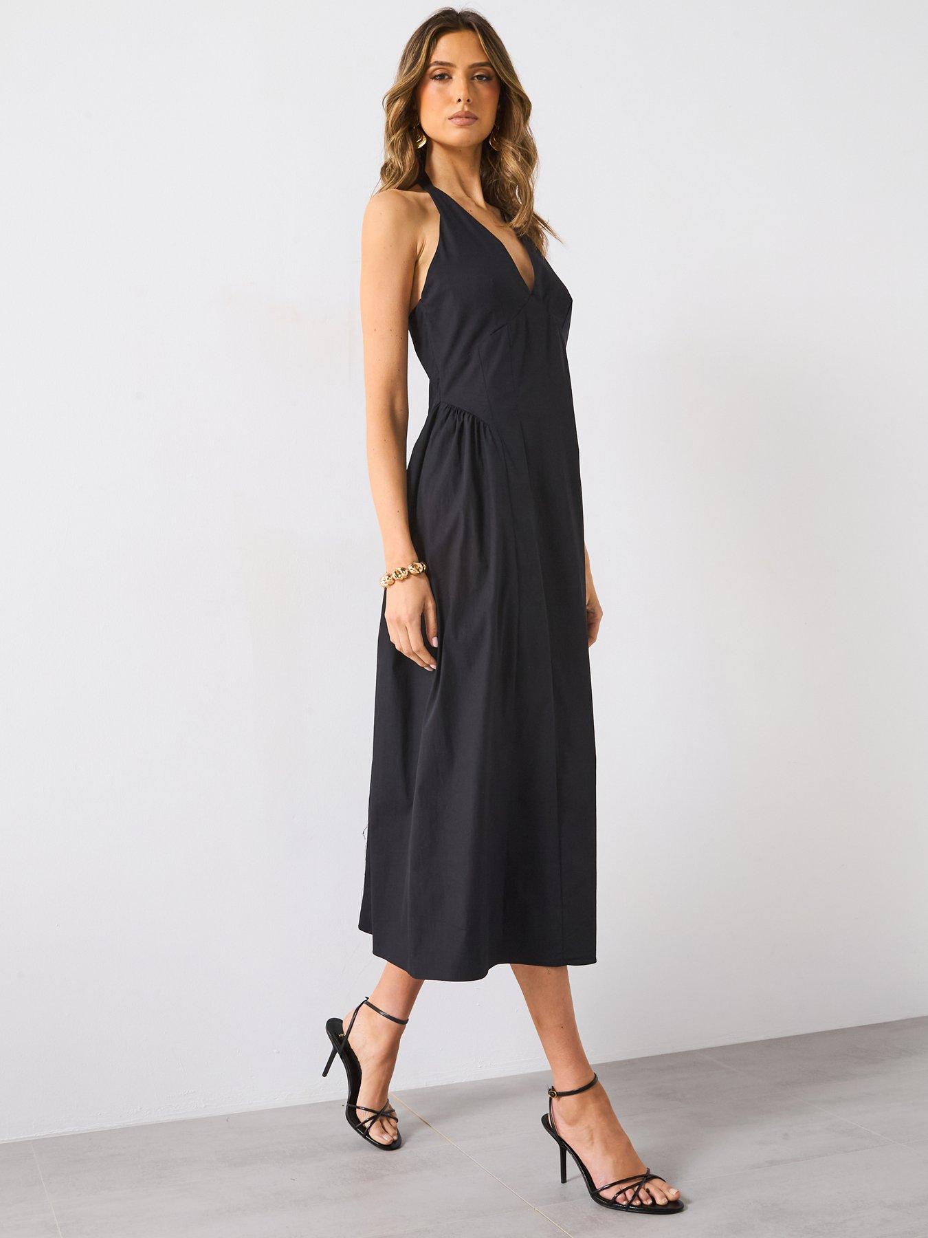 Image 5 of 5 of Mango Halter Neck Cotton Midi Dress - Black