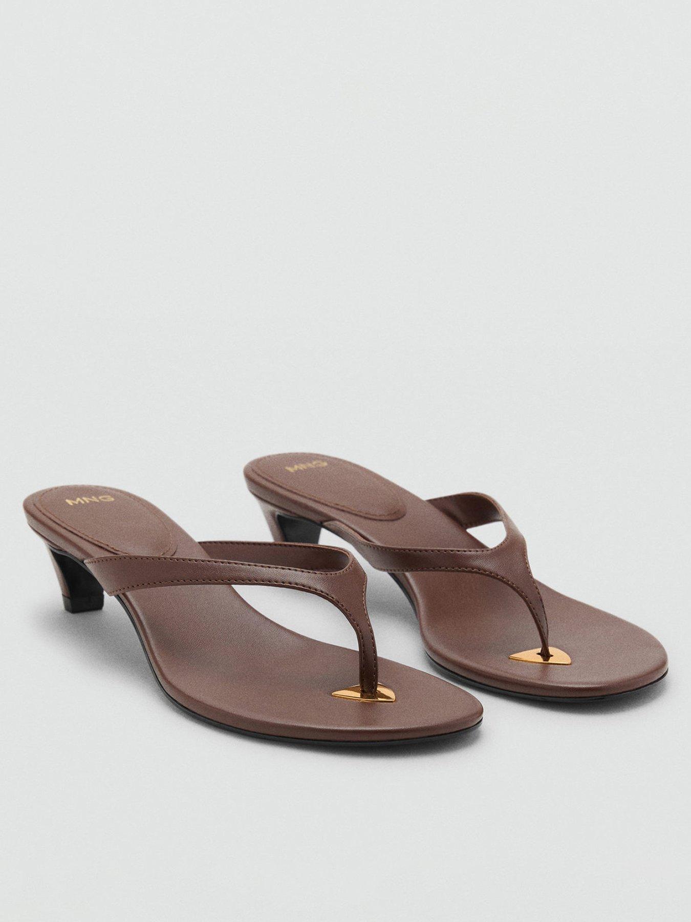 Image 1 of 7 of Mango Thong Toe Kitten Heel Sandals - Dark Brown
