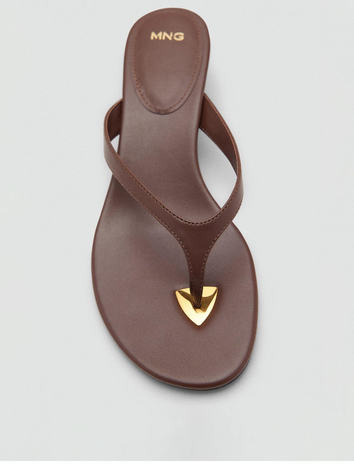 Image 2 of 7 of Mango Thong Toe Kitten Heel Sandals - Dark Brown