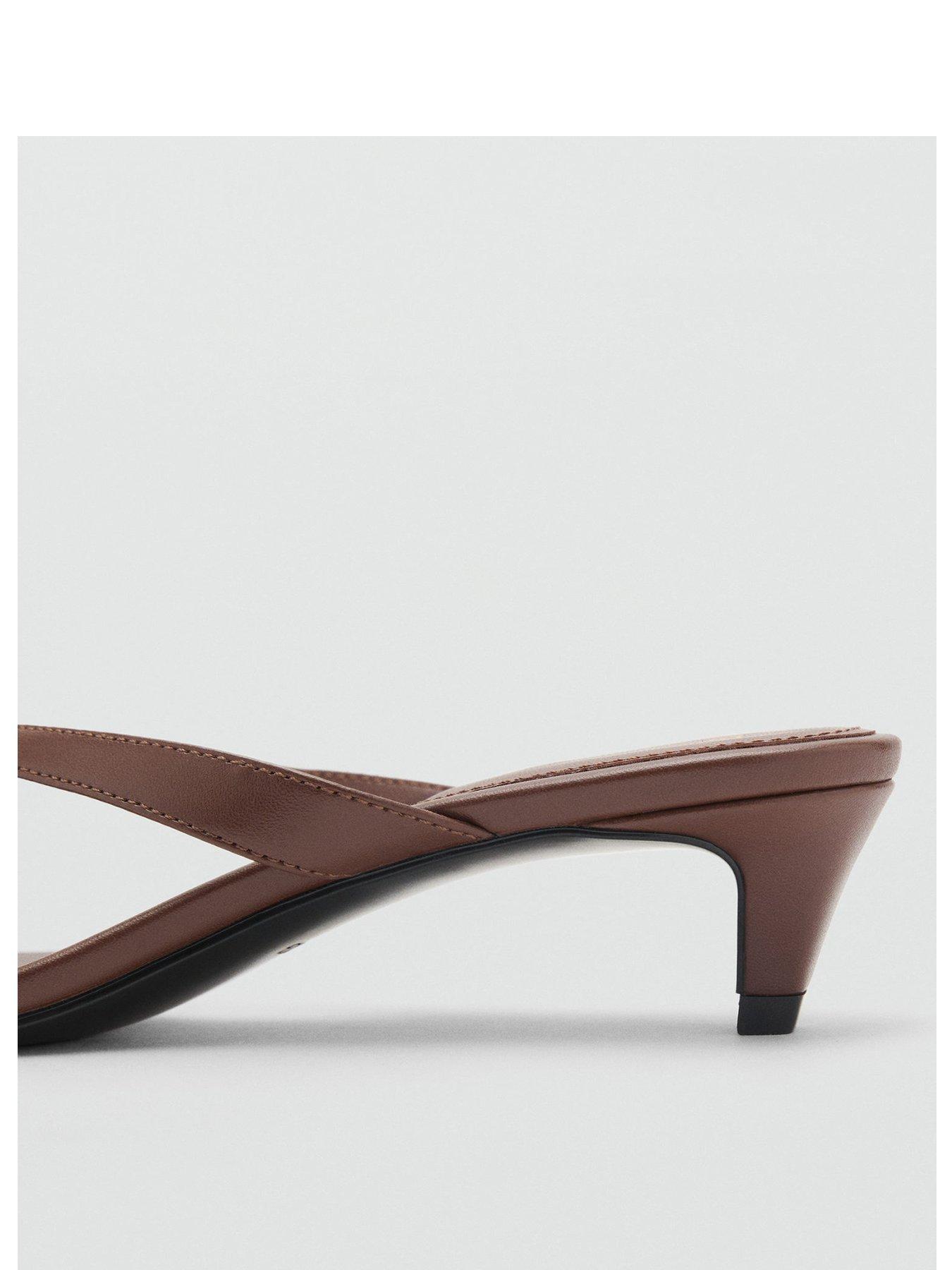 Image 3 of 7 of Mango Thong Toe Kitten Heel Sandals - Dark Brown
