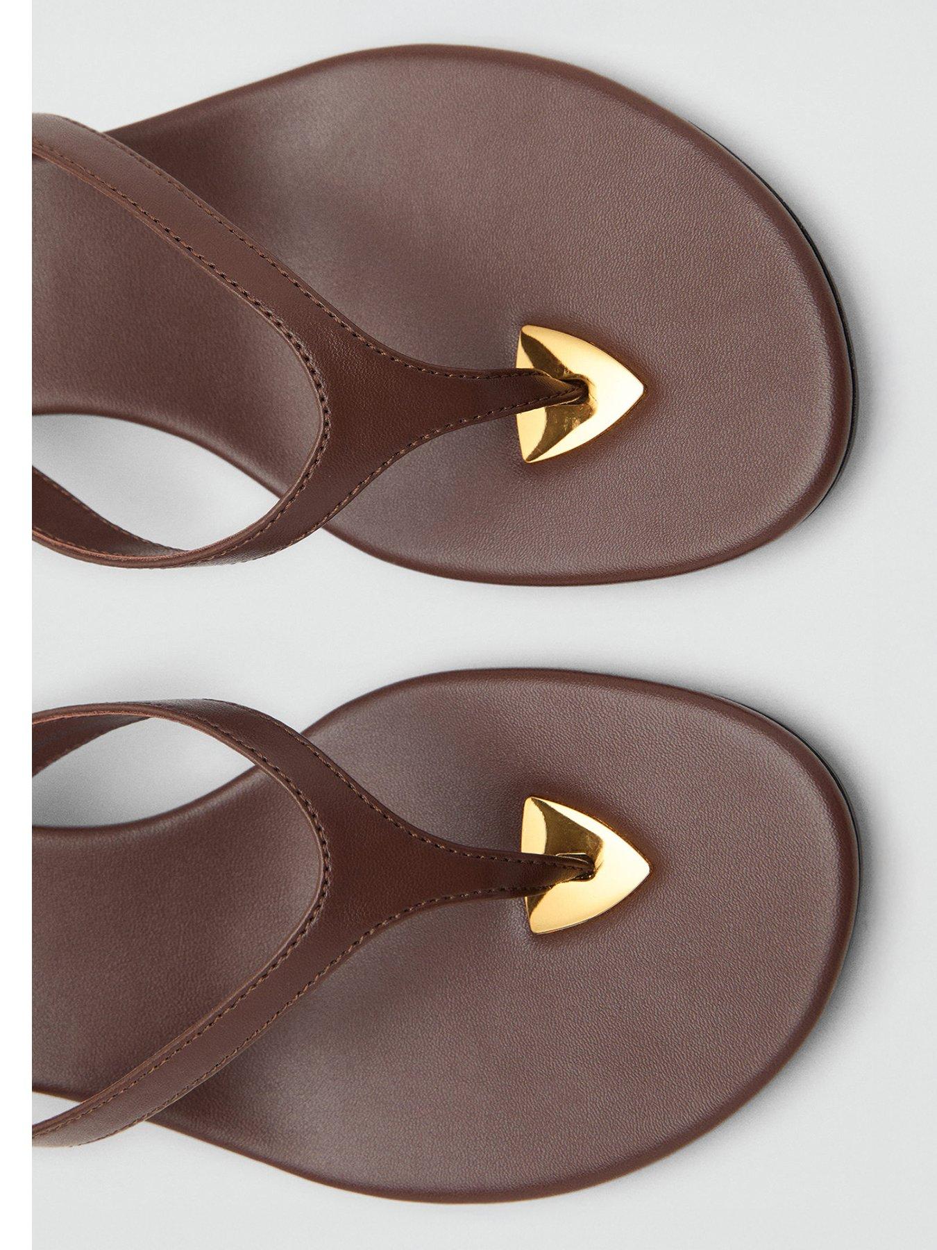 Image 4 of 7 of Mango Thong Toe Kitten Heel Sandals - Dark Brown