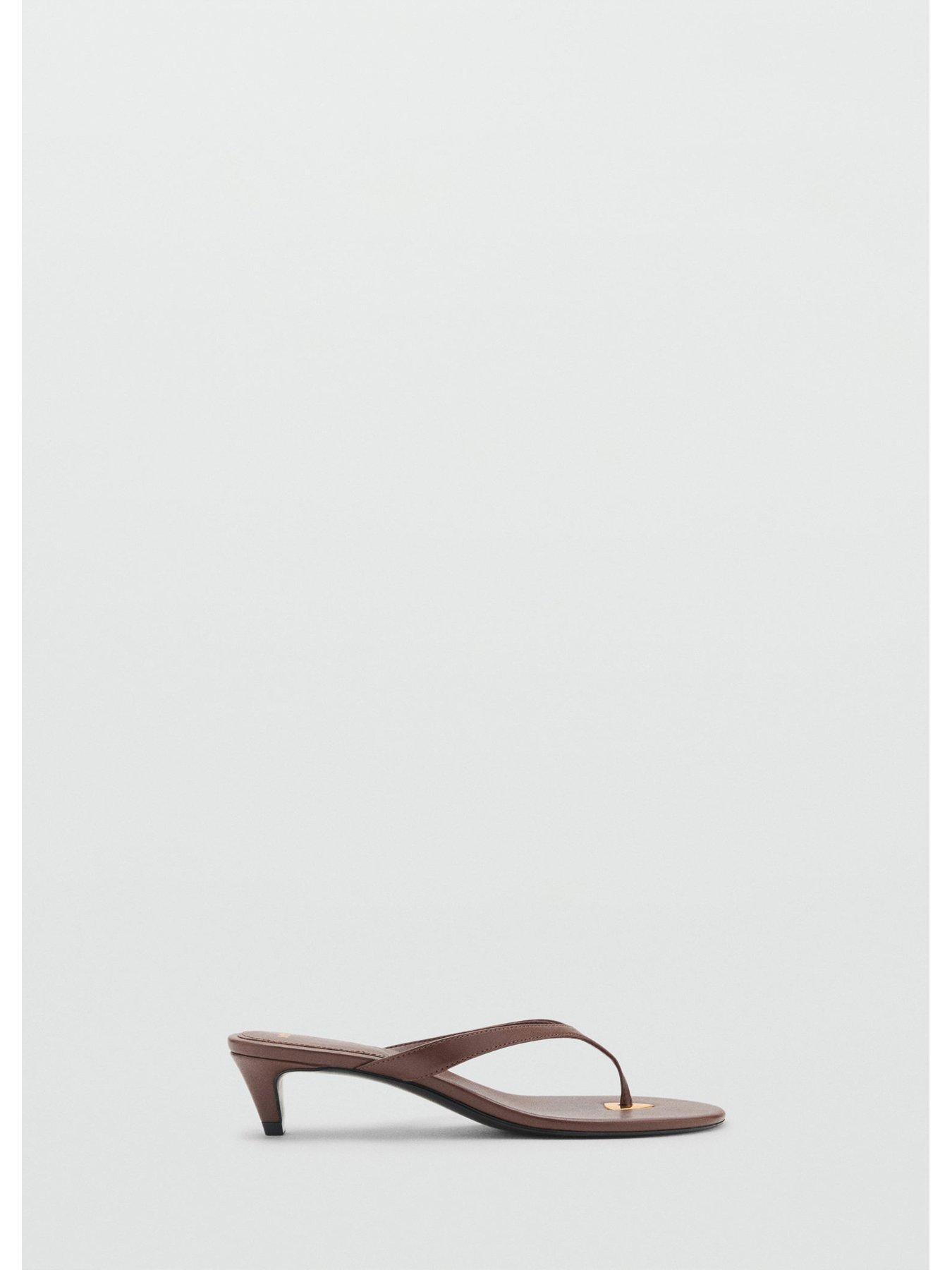 Image 6 of 7 of Mango Thong Toe Kitten Heel Sandals - Dark Brown