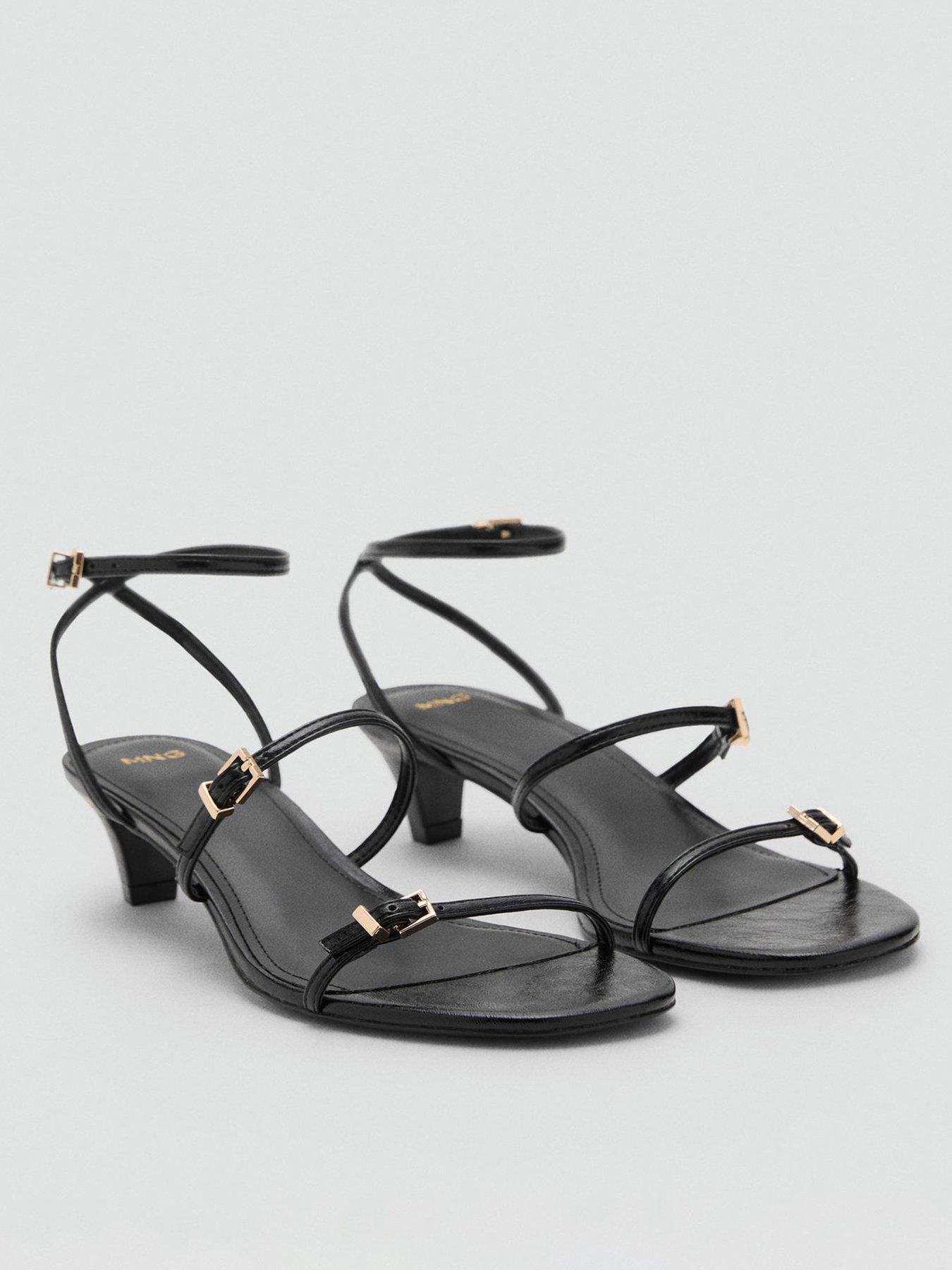 Image 1 of 4 of Mango Strap Detail Kitten Heeled Sandals - Black