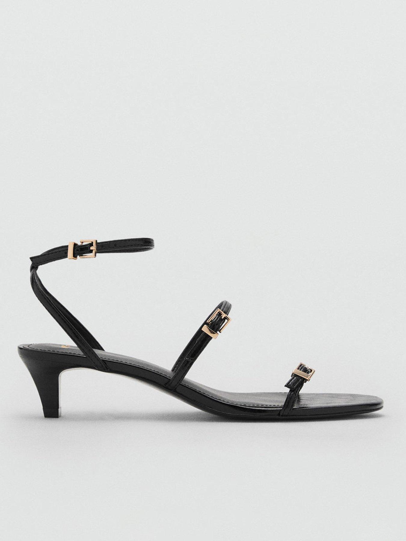 Image 2 of 4 of Mango Strap Detail Kitten Heeled Sandals - Black