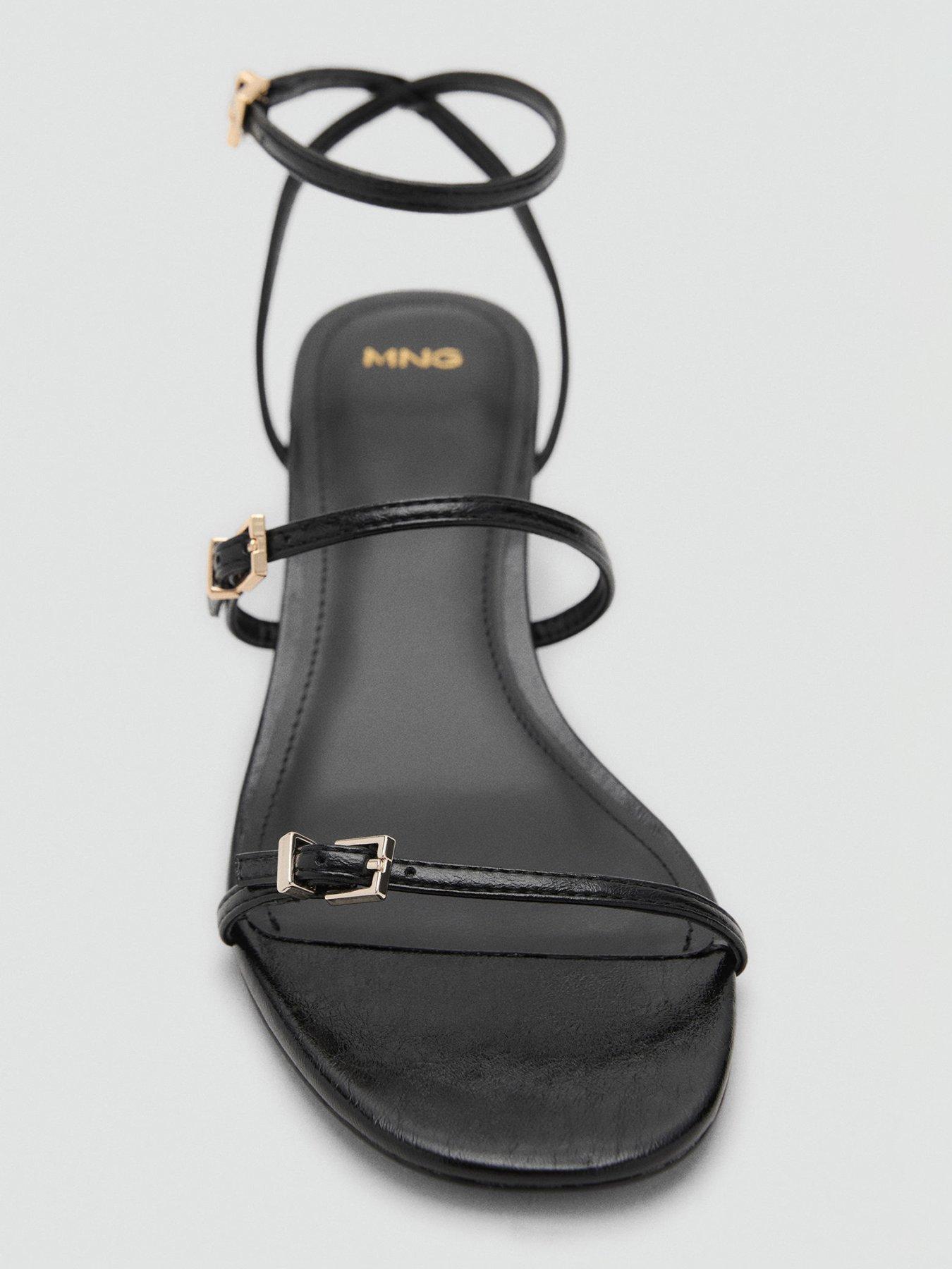 Image 3 of 4 of Mango Strap Detail Kitten Heeled Sandals - Black