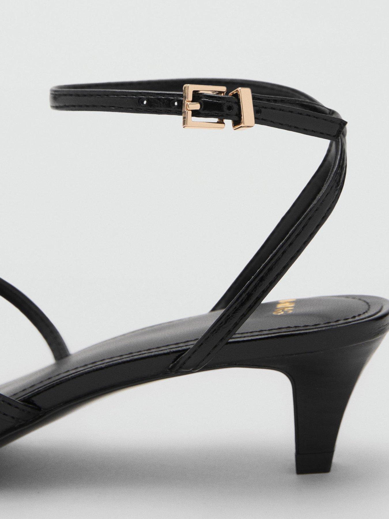 Image 4 of 4 of Mango Strap Detail Kitten Heeled Sandals - Black