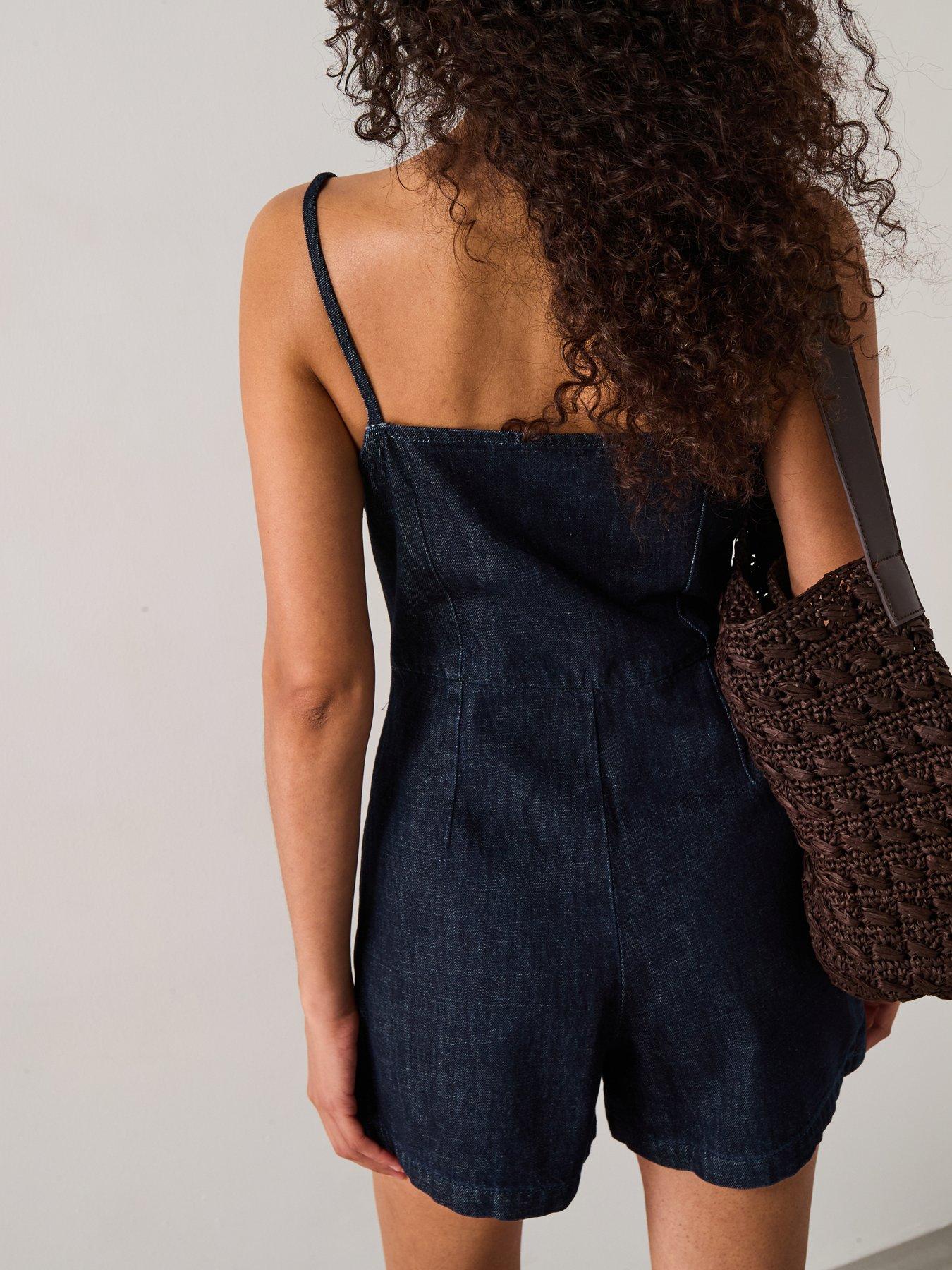 Image 2 of 6 of Mango Denim Jumpsuit Short - Dark Blue
