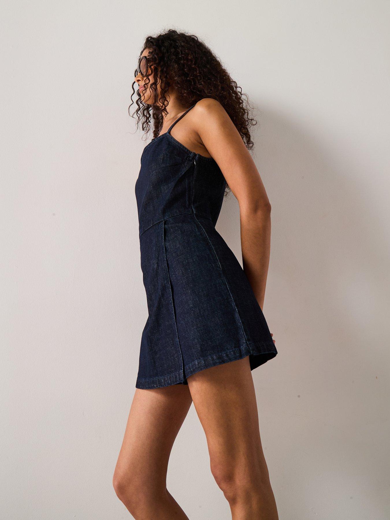 Image 4 of 6 of Mango Denim Jumpsuit Short - Dark Blue