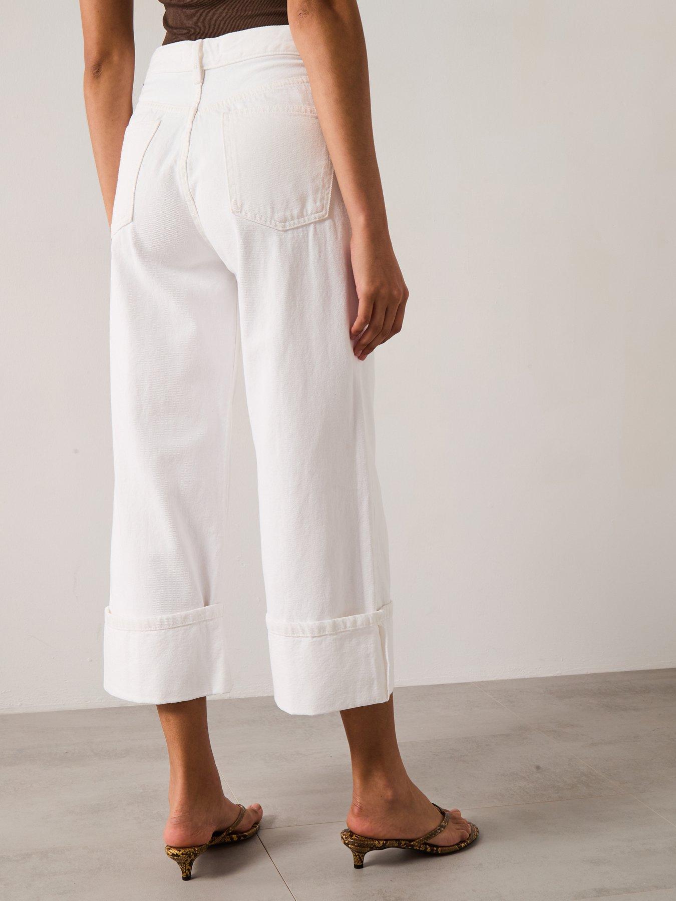 Image 2 of 6 of Mango Wide Leg Jeans With Turned Up Hem - White