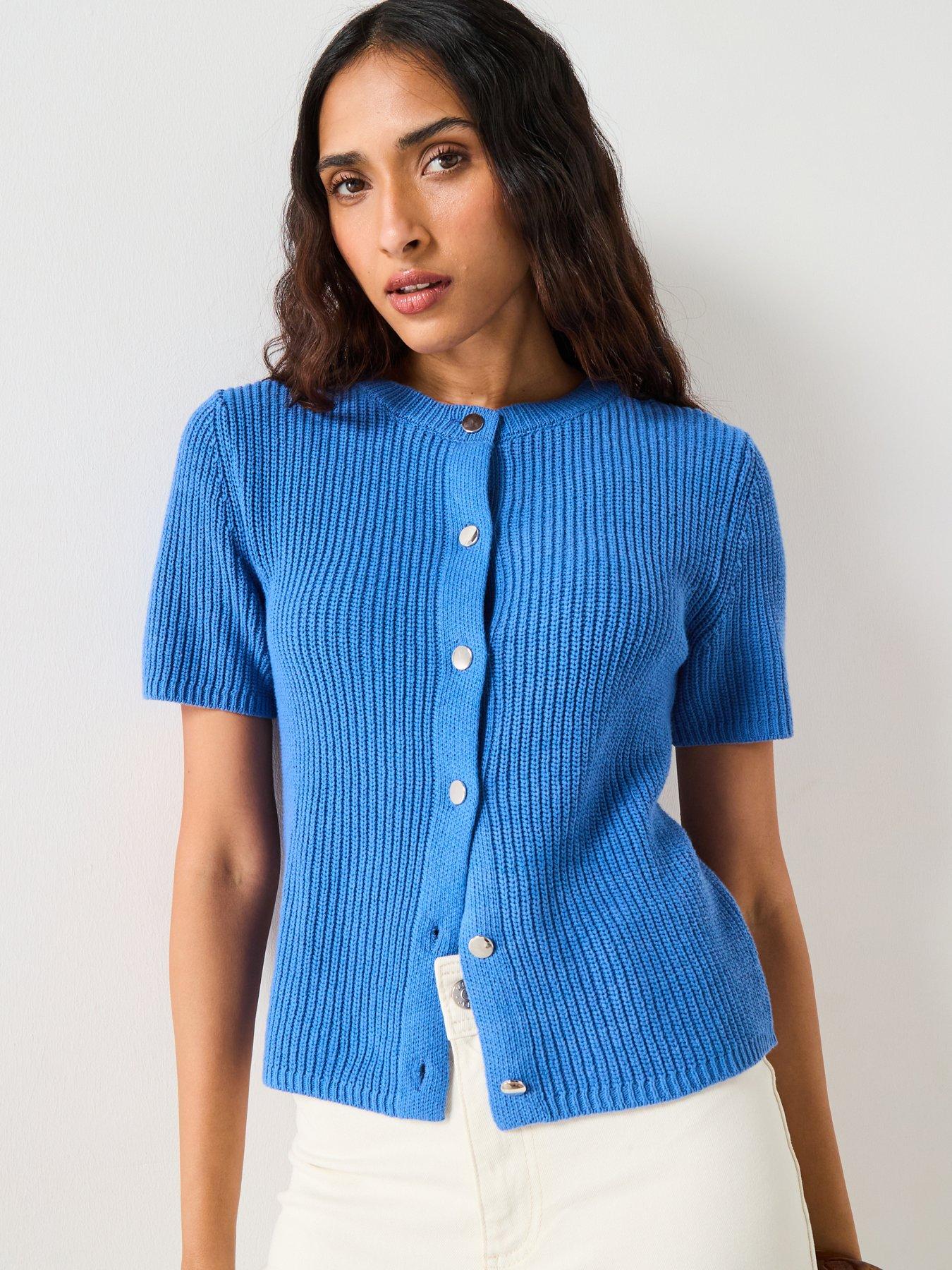 mango-short-sleeved-knitted-cardigan-bluefront