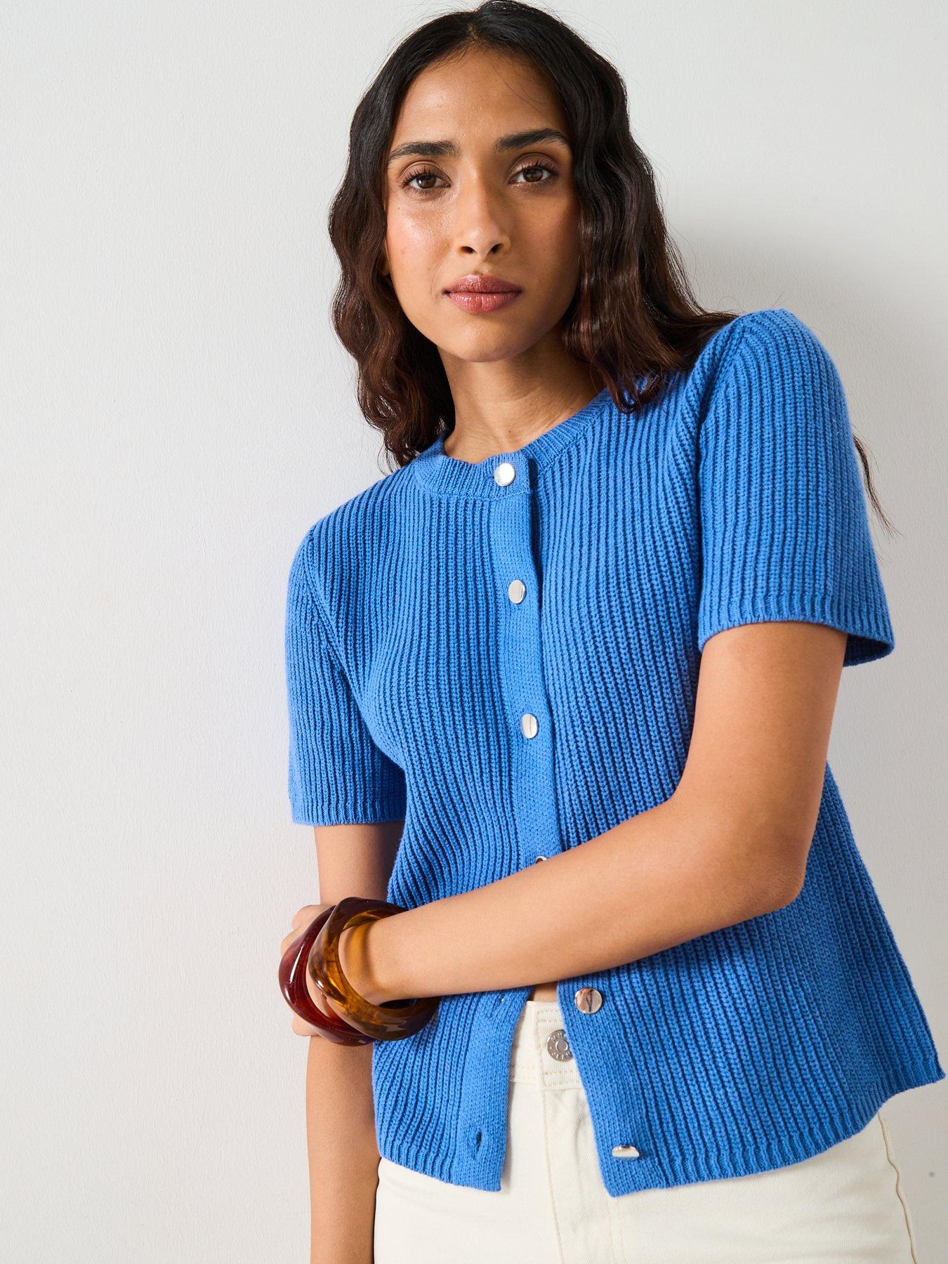 mango-short-sleeved-knitted-cardigan-bluedetail