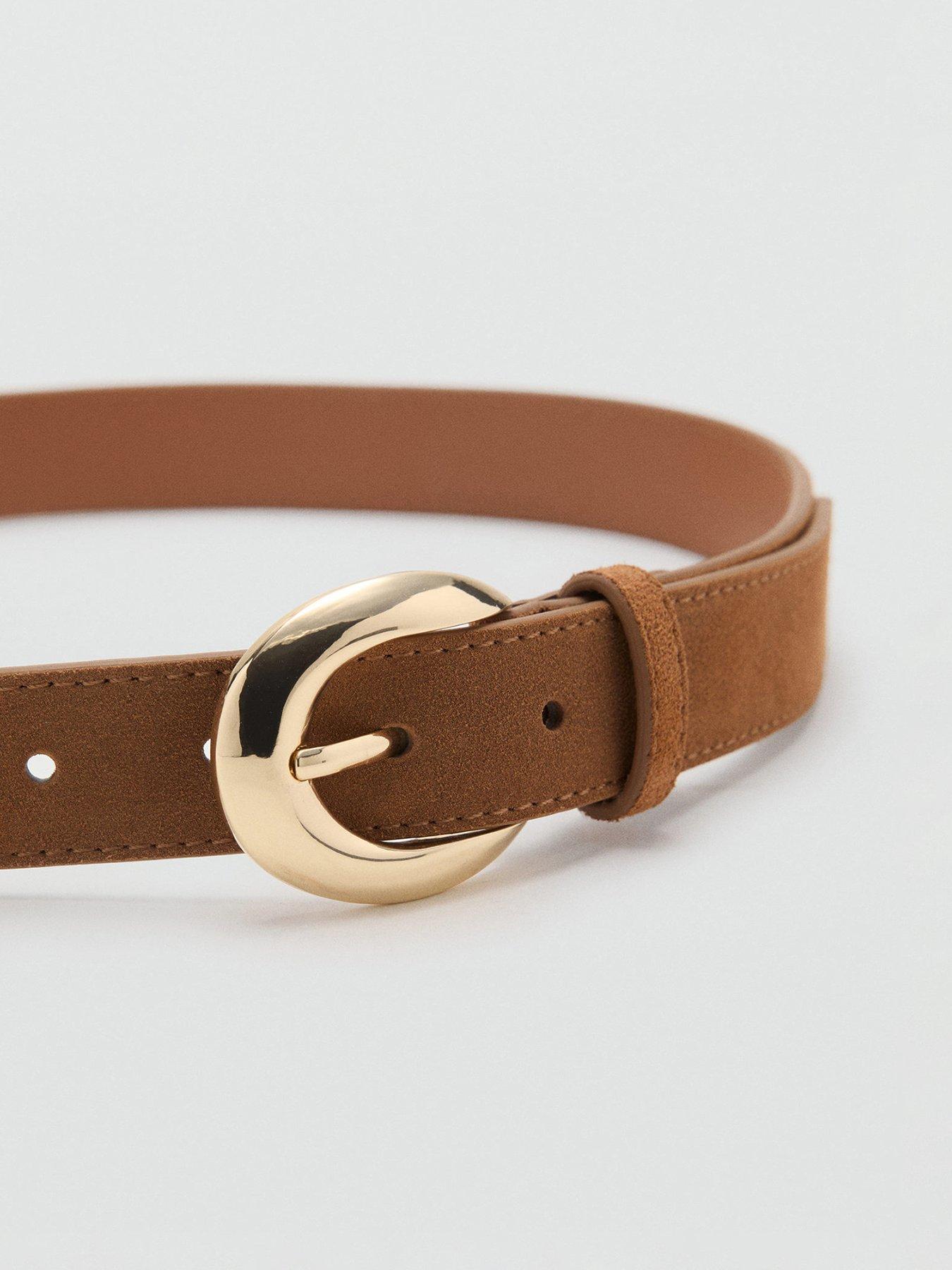 Image 1 of 3 of Mango Leather Belt With Oval Buckle - Brown