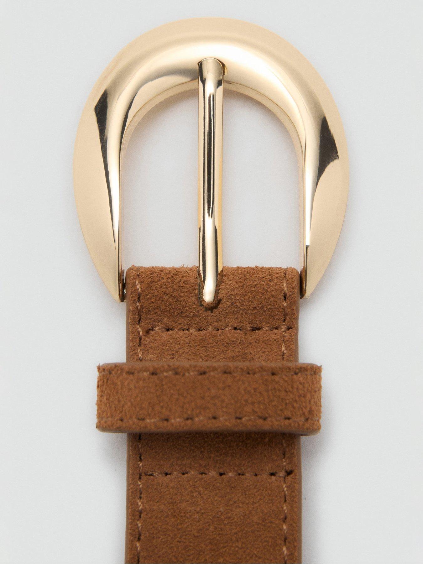 Image 2 of 3 of Mango Leather Belt With Oval Buckle - Brown