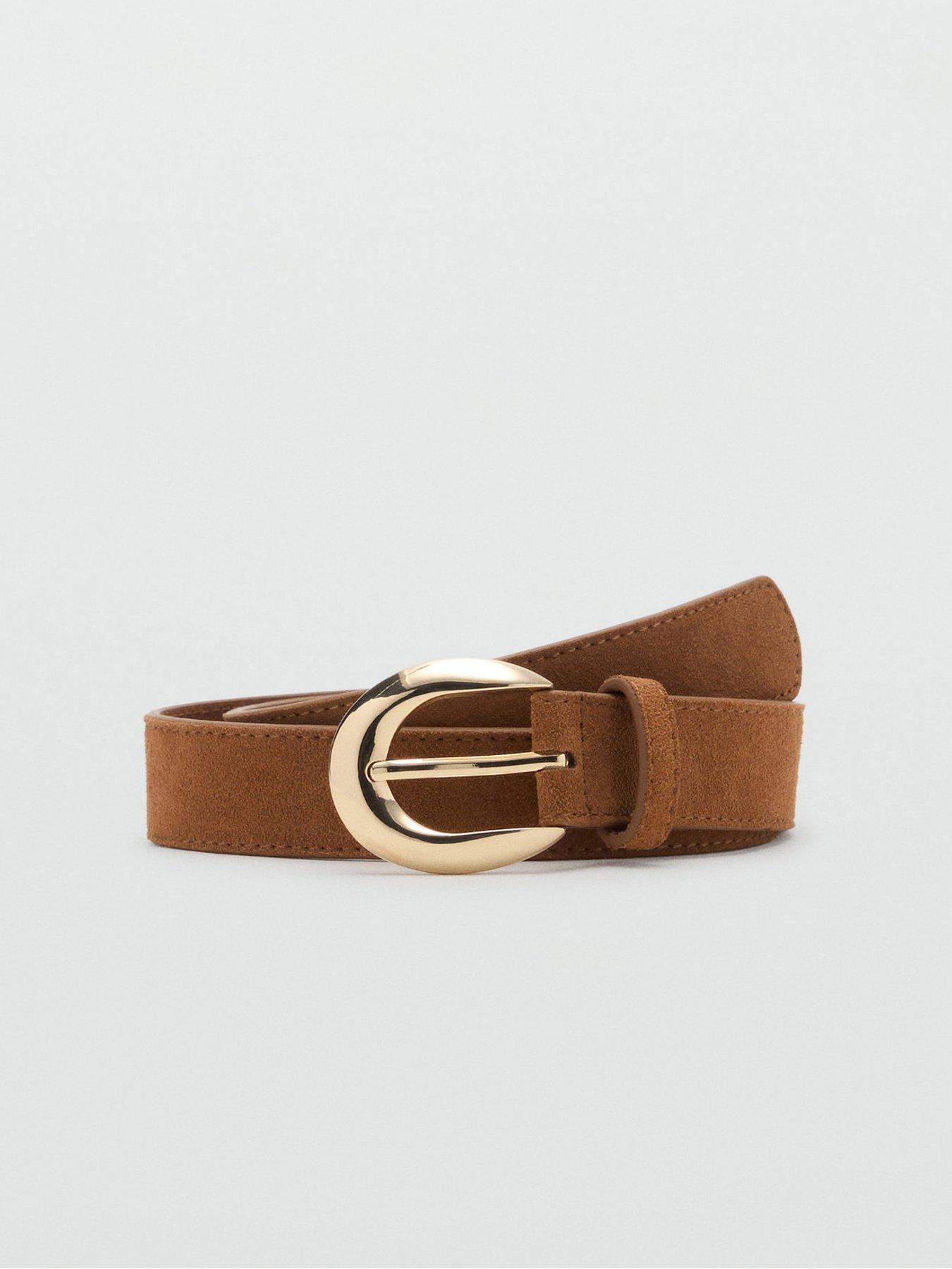 Image 3 of 3 of Mango Leather Belt With Oval Buckle - Brown