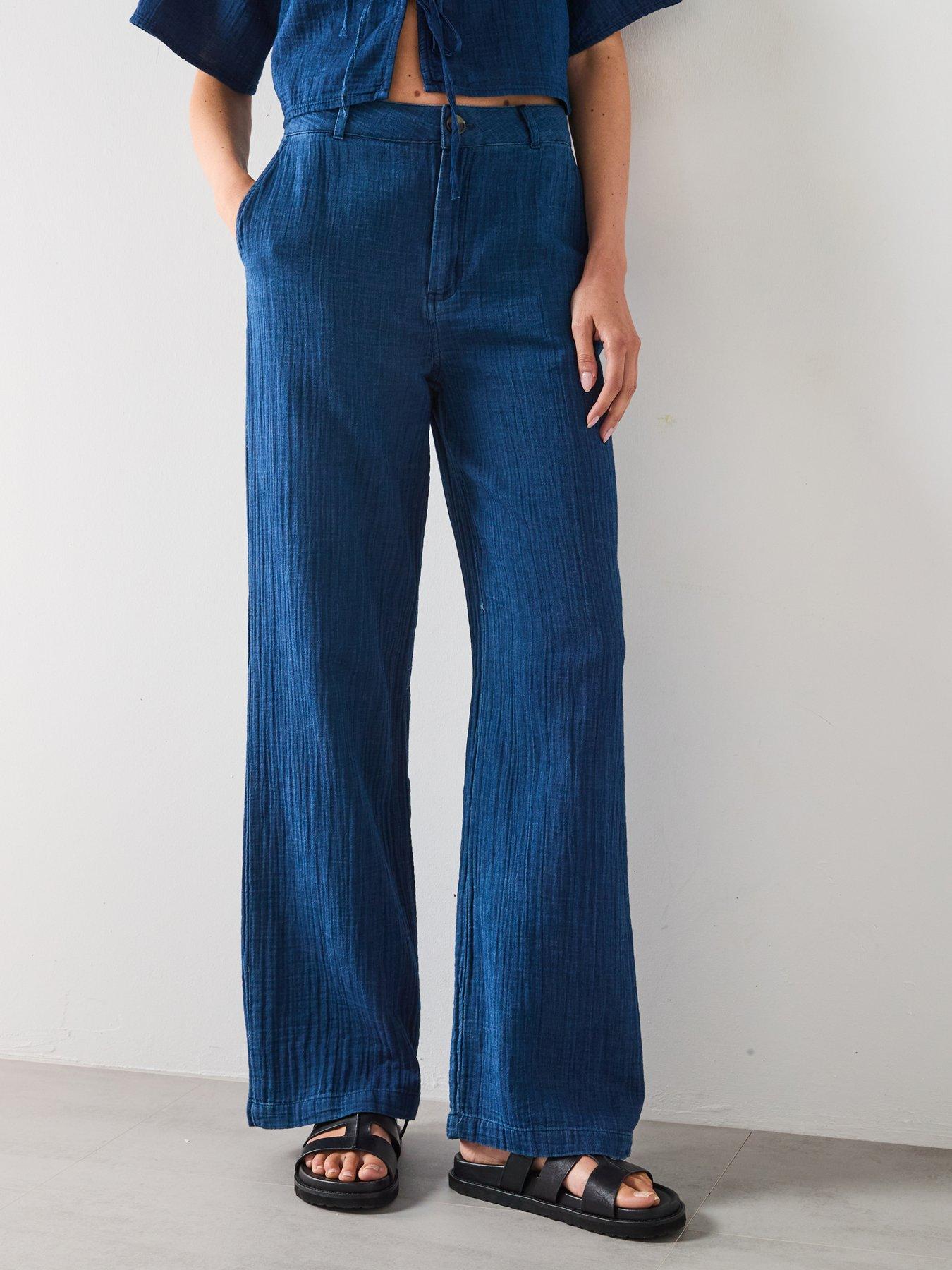 Mango High Waisted Soft Denim Pants - Dark Blue