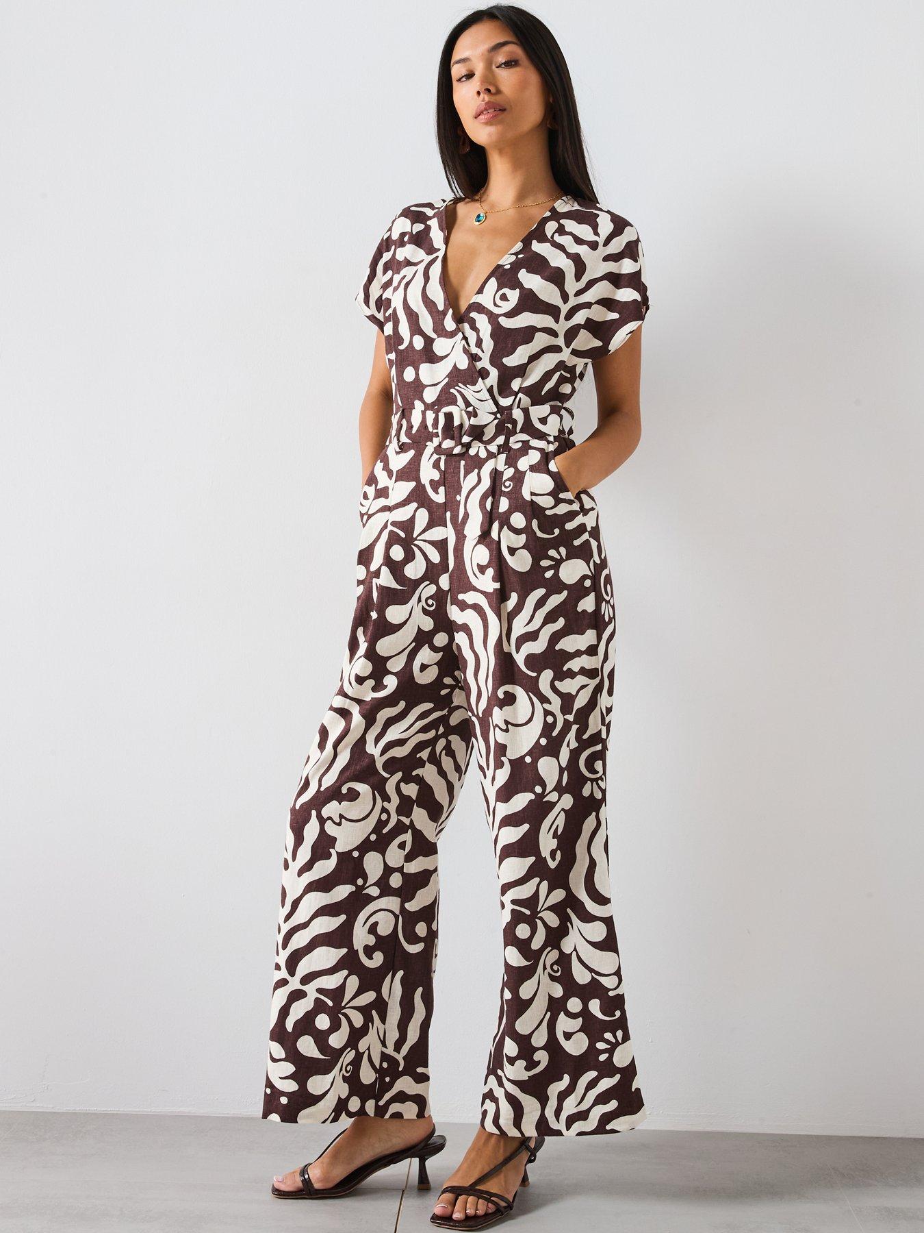 mango-printed-linen-jumpsuit-with-belt-brownoutfit