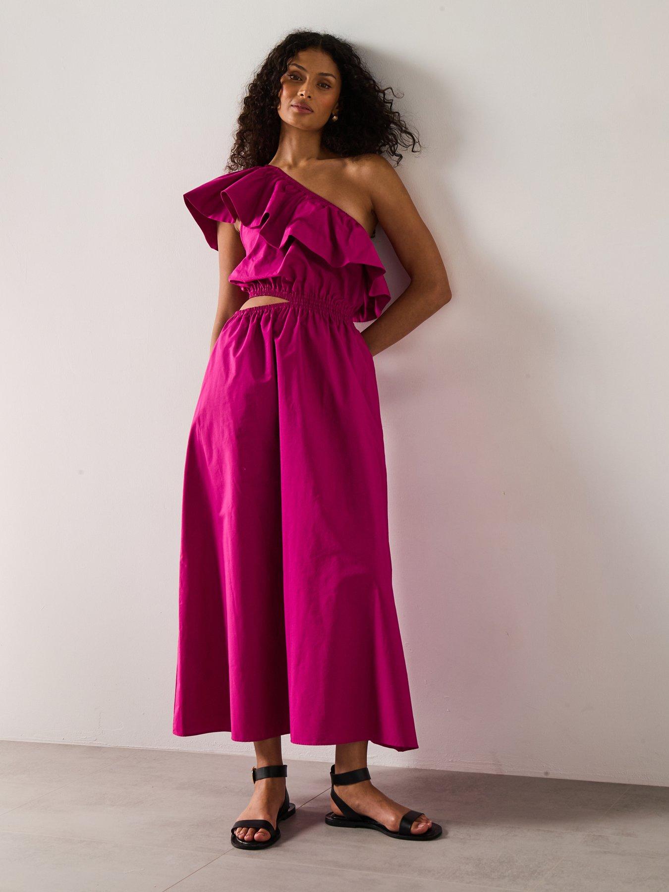 Image 1 of 6 of Mango Asymmetrical Dress With Cut Out - Pink