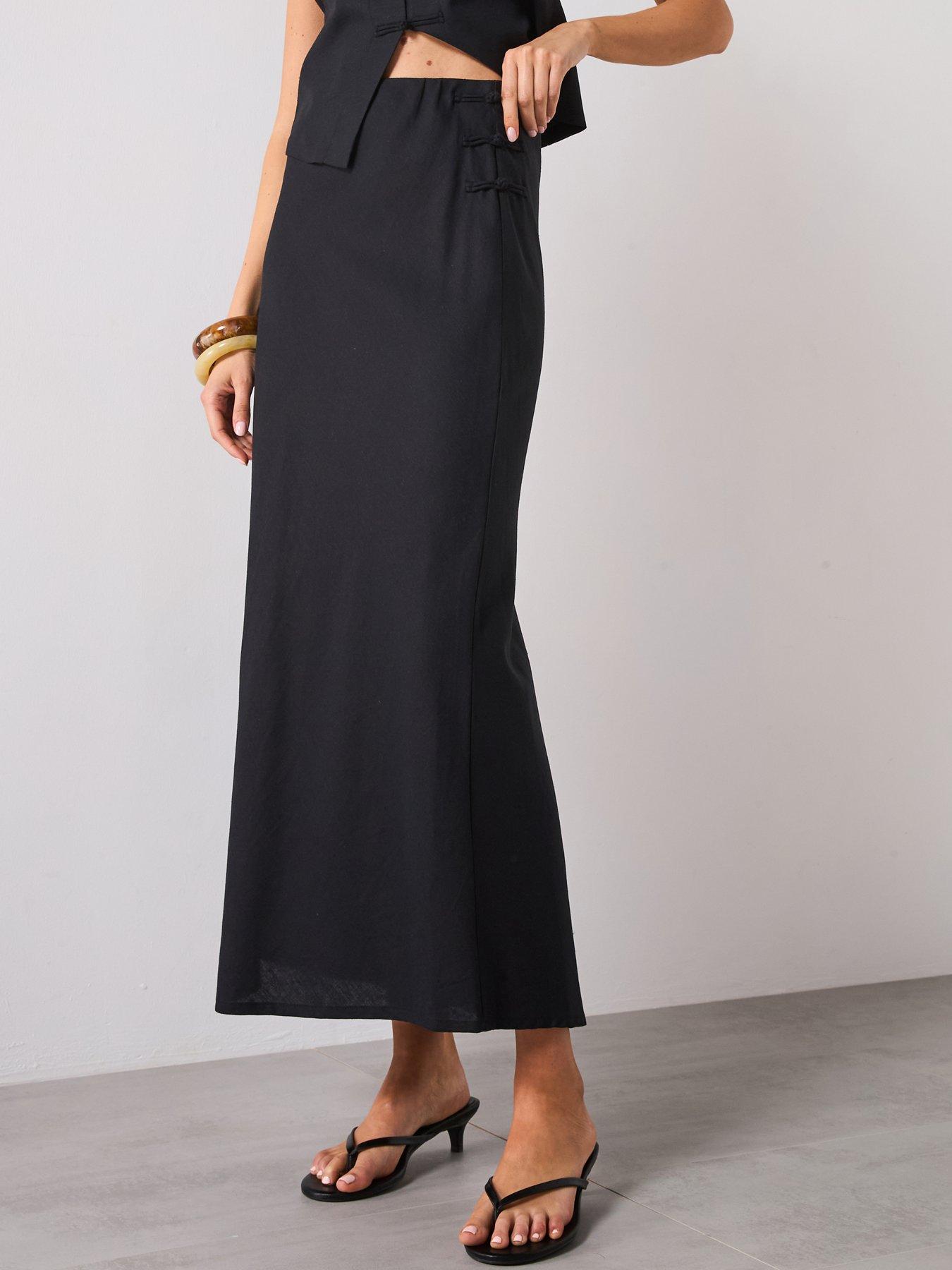 Image of Mango Linen Blend Straight Skirt - Black