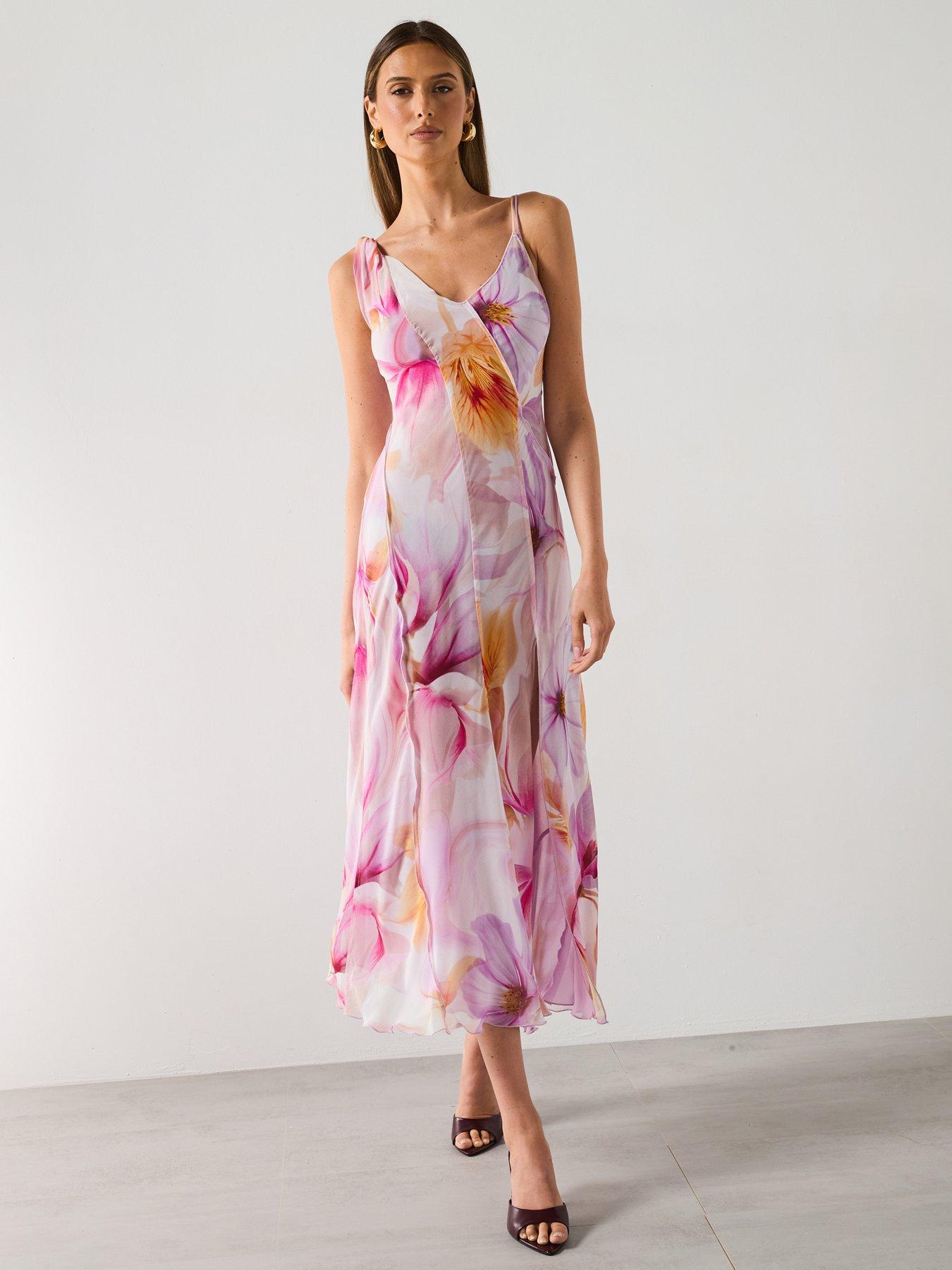 Image 1 of 6 of Mango Floral Ruffled Dress - Light Purple