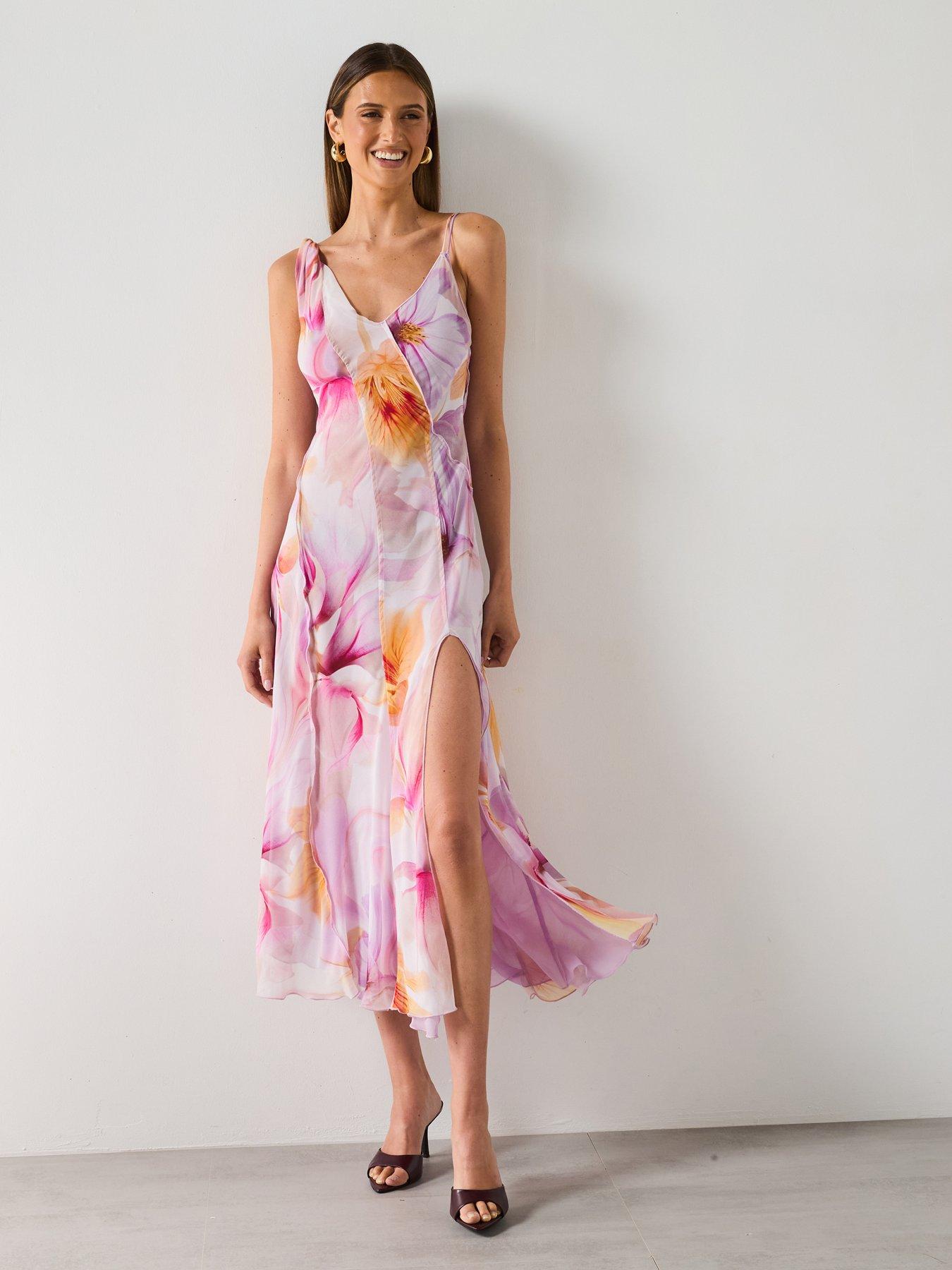 Image 3 of 6 of Mango Floral Ruffled Dress - Light Purple