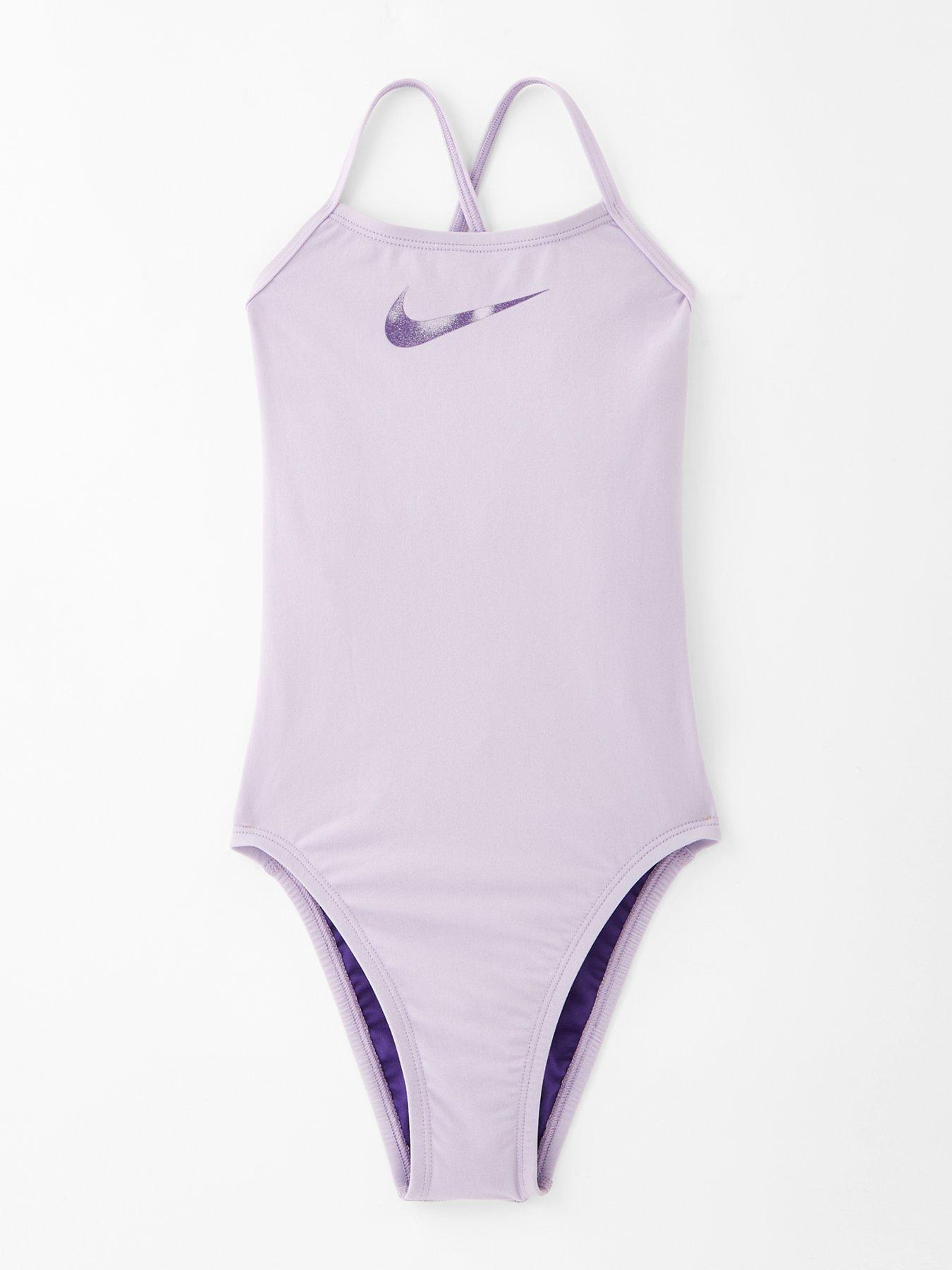 Nike Girls Performance Lace Up Back One Piece Swimsuit - Purple