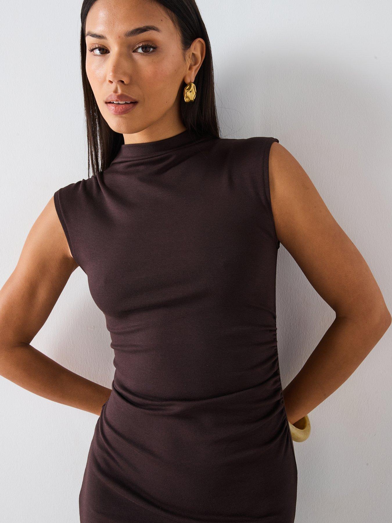 mango-draped-dress-with-perkins-collar-browndetail