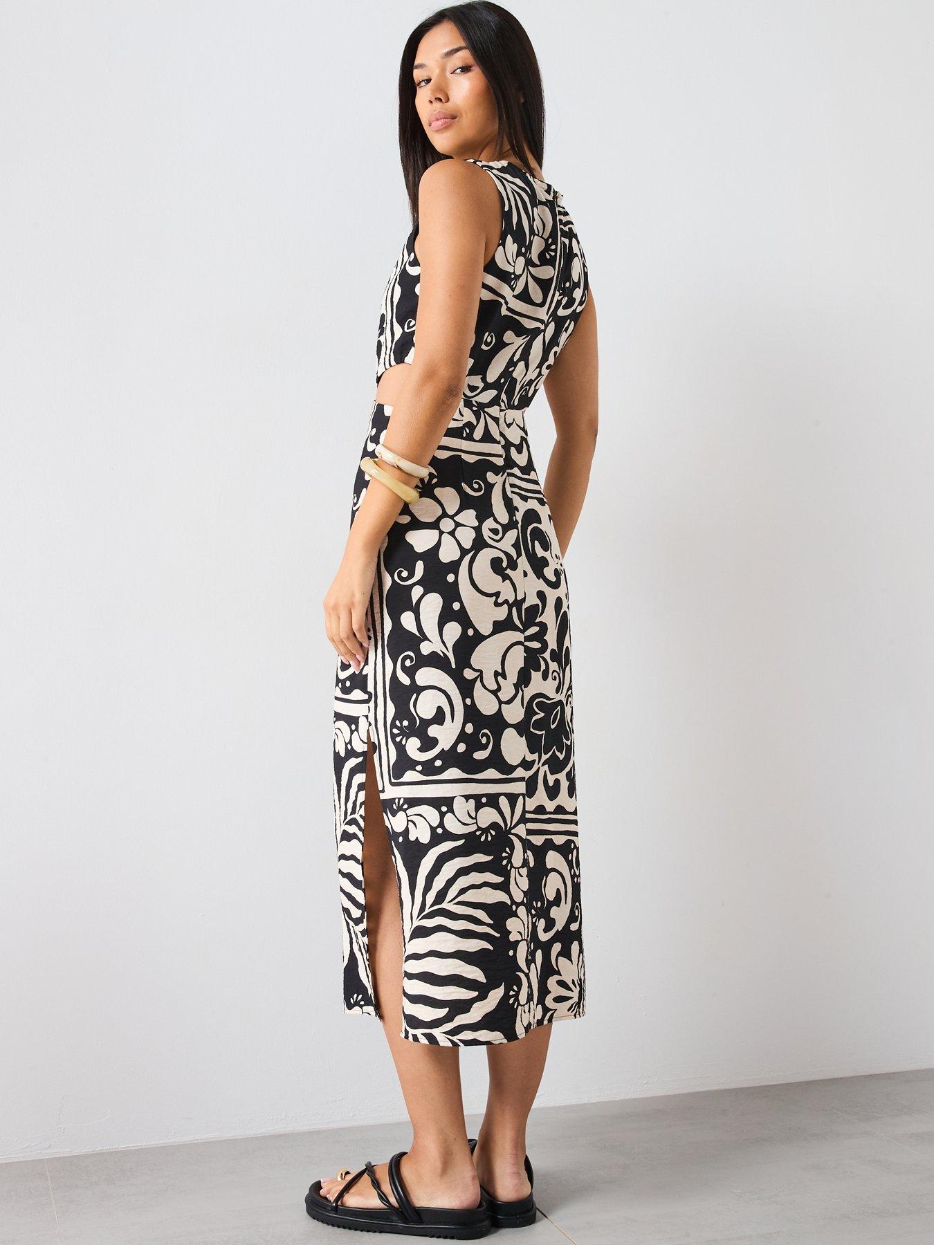 mango-printed-dress-with-cut-out-blackstillFront