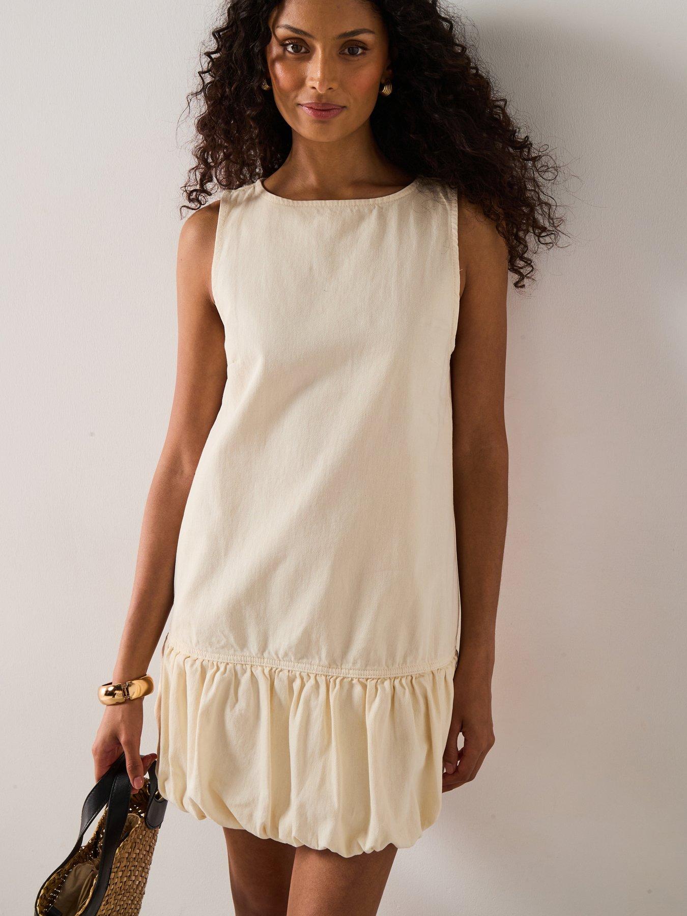 Image 1 of 6 of Mango Denim Dress With Puffed Hem