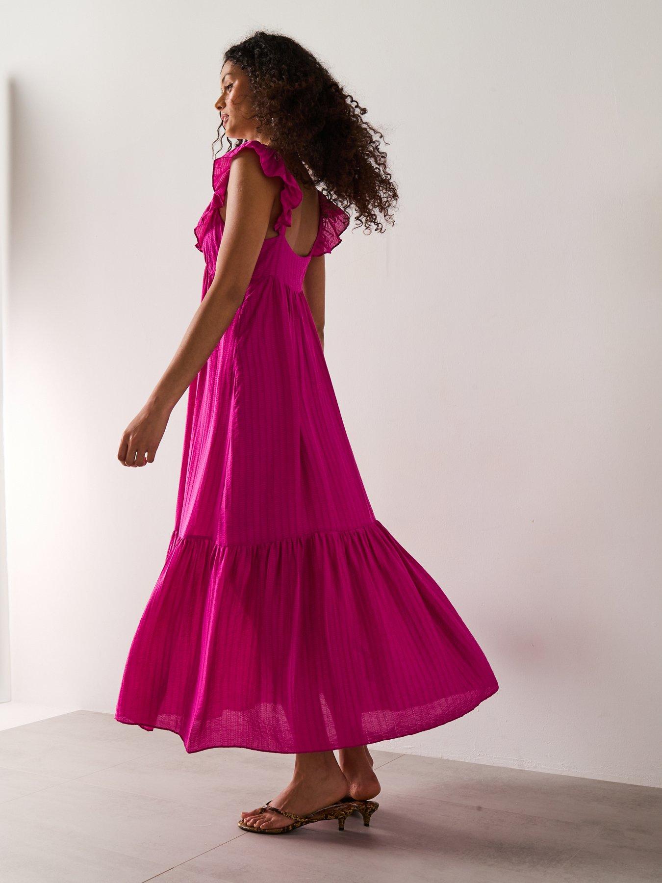 Mango Long Dress With Ruffle Neckline - Pink | Very Ireland