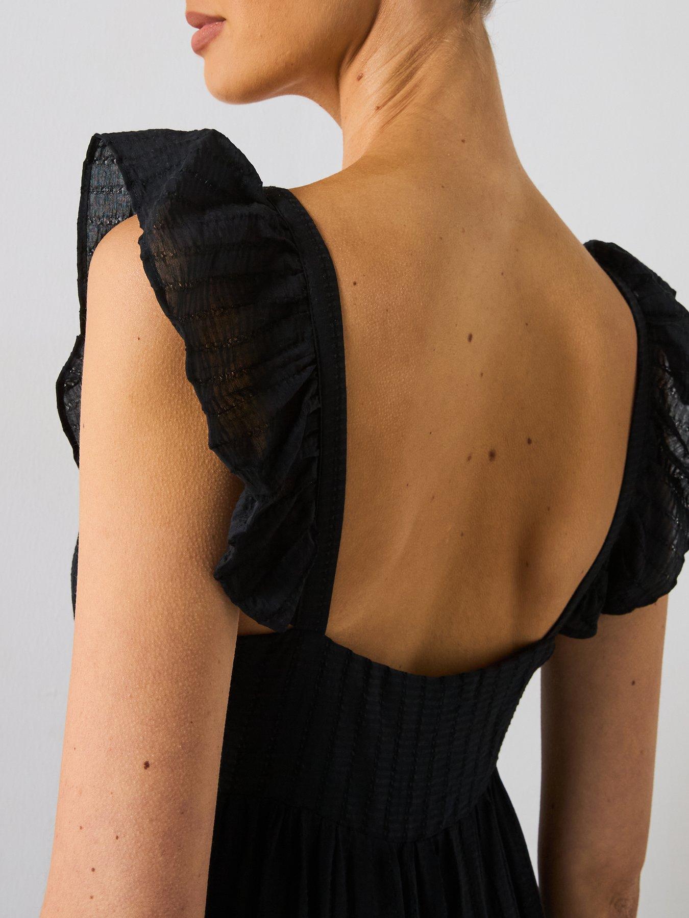Image 5 of 5 of Mango Frill V-Neck Midi Dress - Black