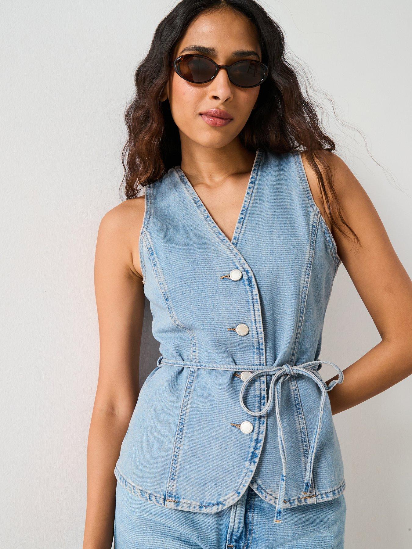 Mango Buttoned Denim Gilet - Blue