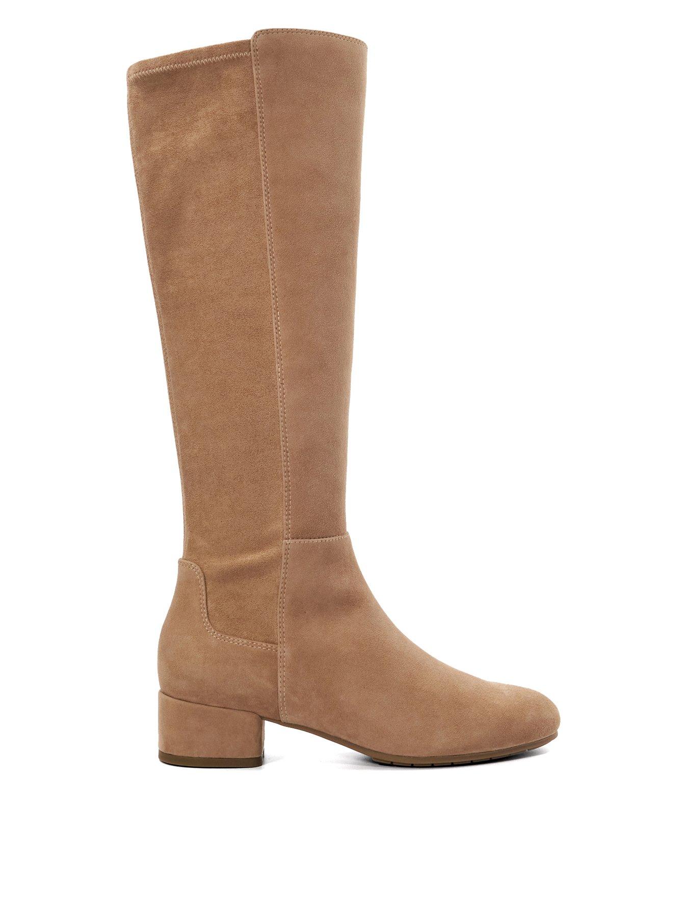 Dune London Tayla Stretch Suede Knee High Boots - Caramel