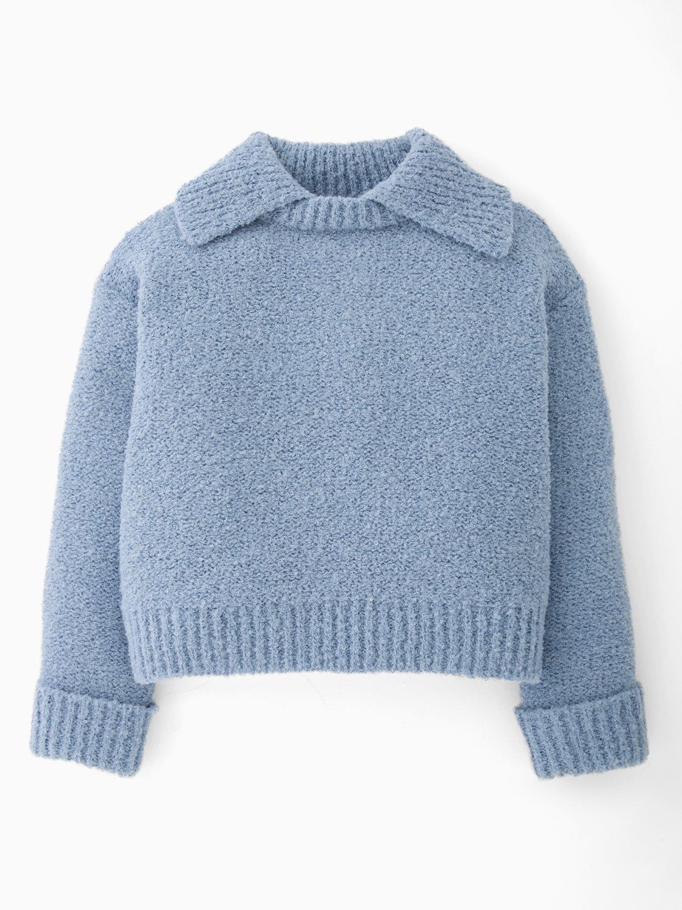 The Very Collection Girls Oversized Knitted Jumper With Collar - Blue
